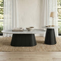 Furniture Of America Aevia Modern 2 Piece Black Wood Reeding Base Coffee Table Set With Sintered Stone Top