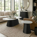 Furniture Of America Aevia Modern 3 Piece Black Wood Reeding Base Coffee Table Set With Sintered Stone Top