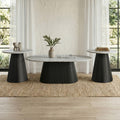 Furniture Of America Aevia Modern 3 Piece Black Wood Reeding Base Coffee Table And 2 End Tables Set With Sintered Stone Top