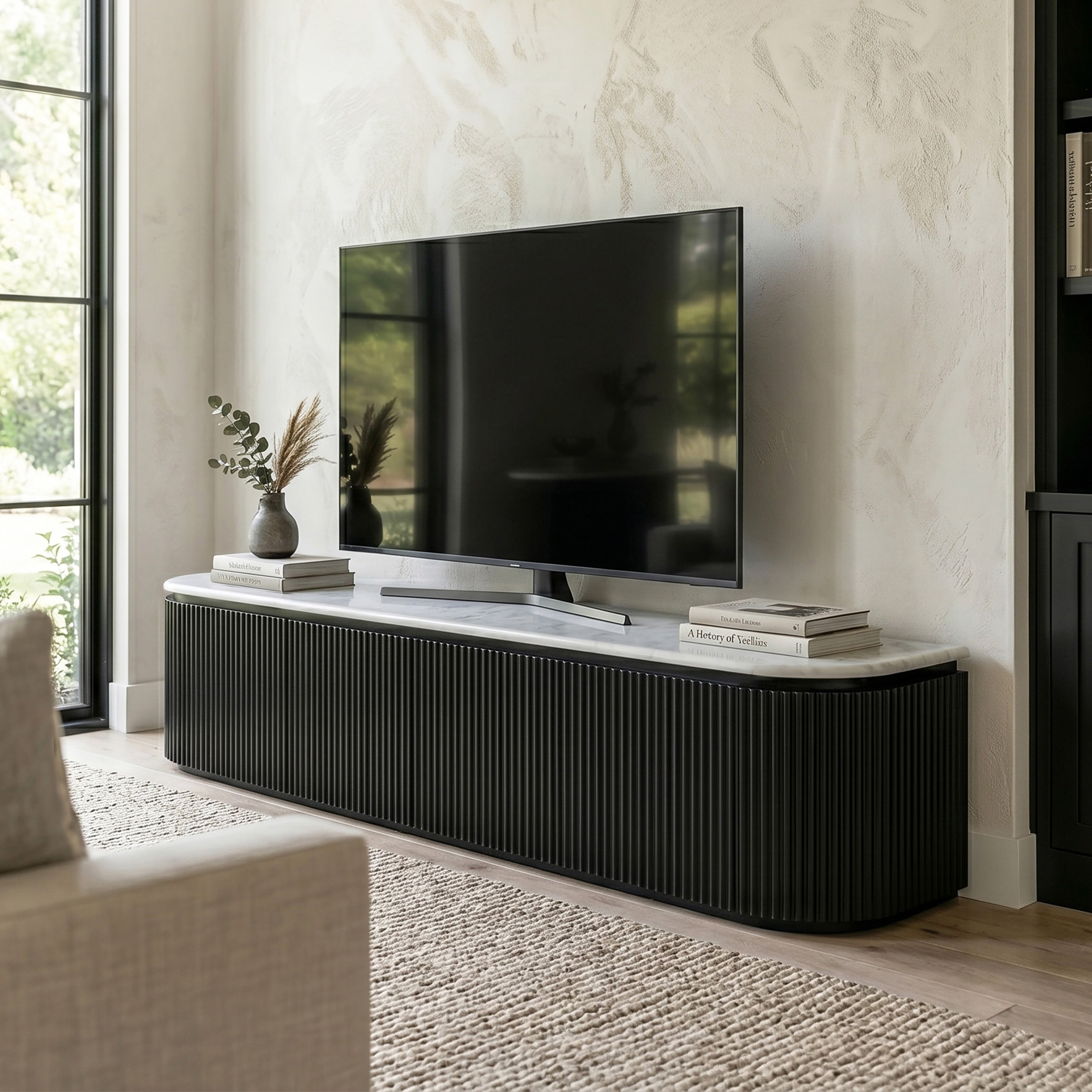 Furniture Of America Aevia Modern Black Sintered Stone Top Tv Stand With Drawers