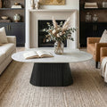 Furniture Of America Aevia Modern Black Wood Reeding Base Oval Coffee Table With Sintered Stone Top