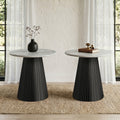 Furniture Of America Aevia Modern Black Wood Reeding Base Round End Table With Sintered Stone Top Set Of 2