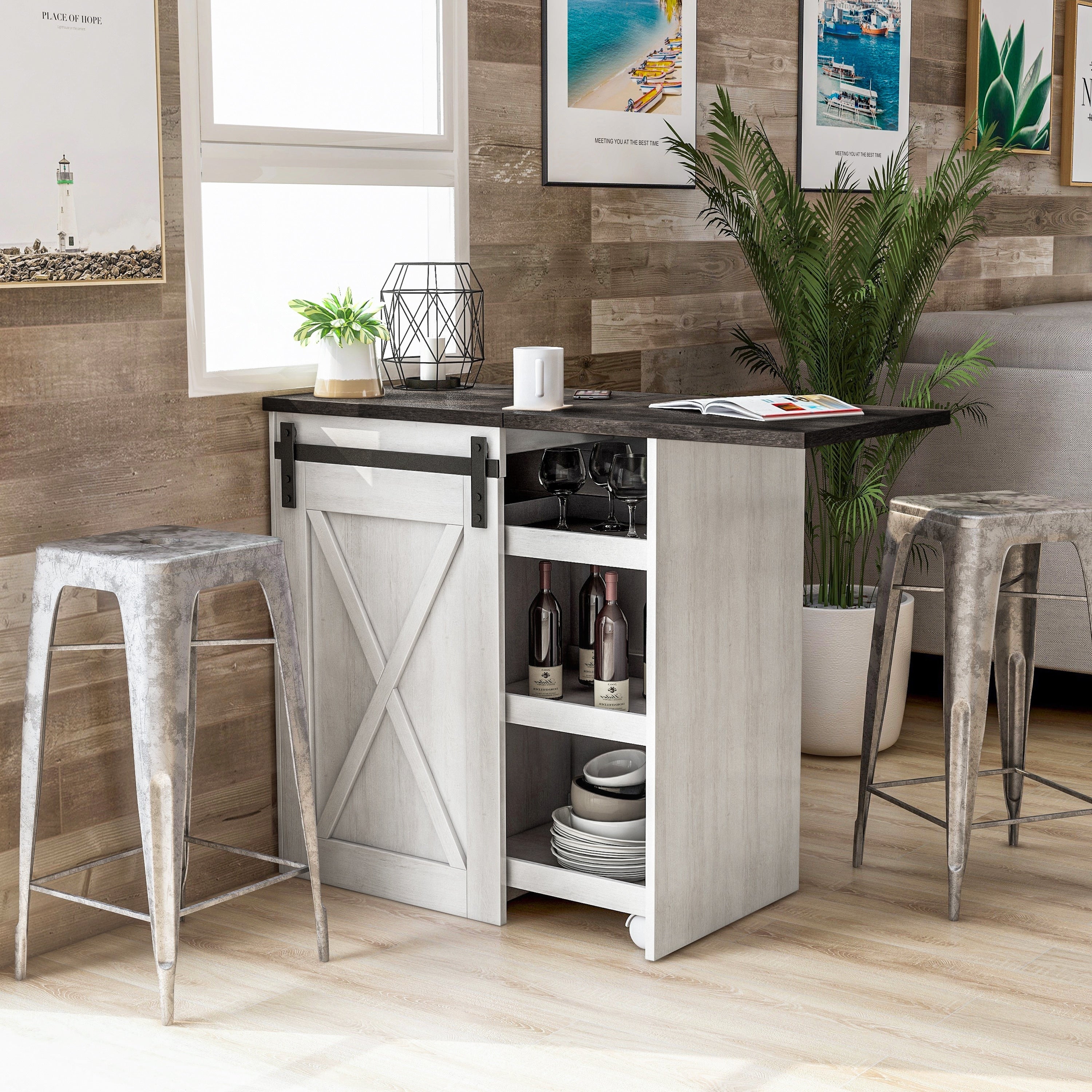 Furniture Of America Aimmy Contemporary White Oak Expandable Buffet