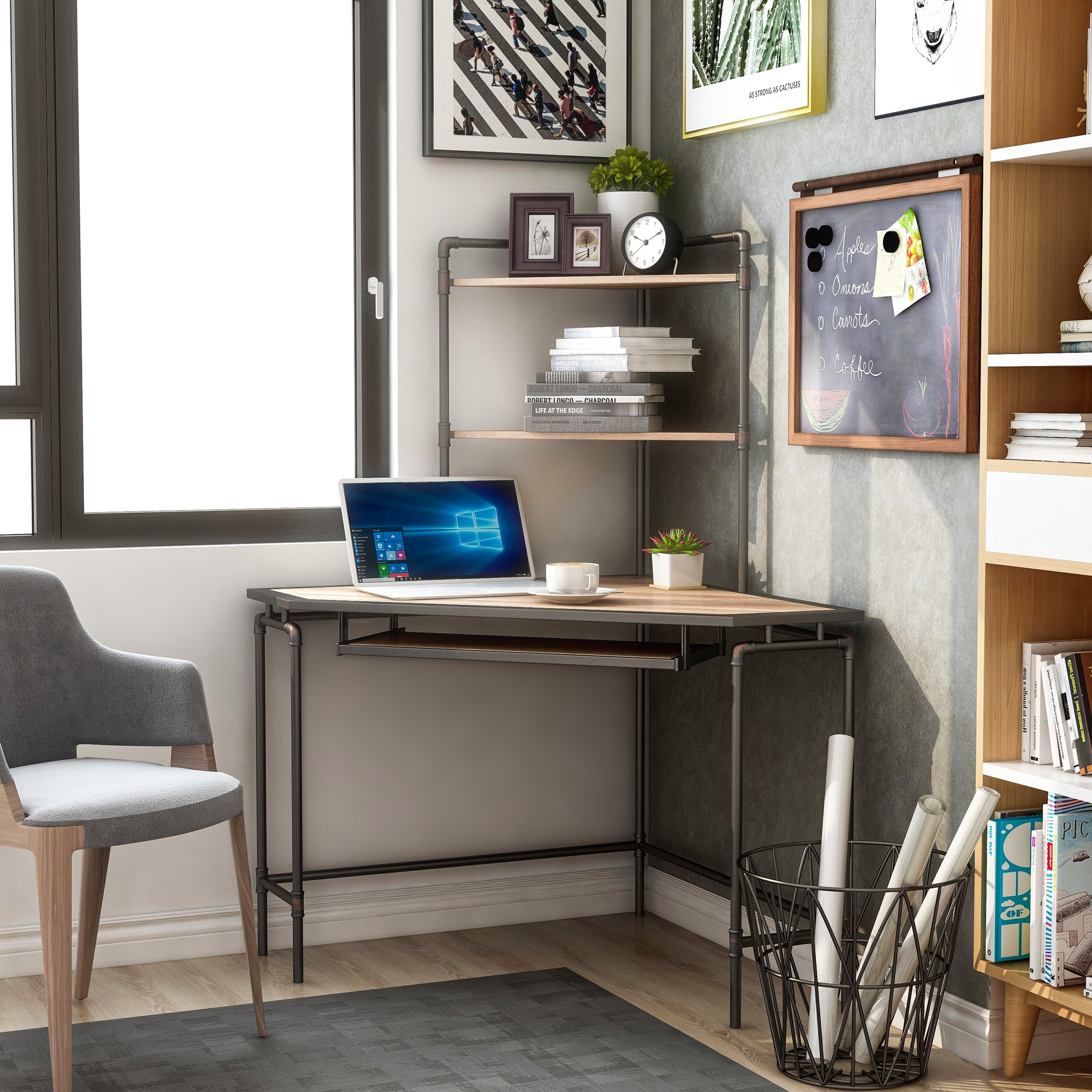 Furniture Of America Ajax Industrial Corner Desk With Usb Port