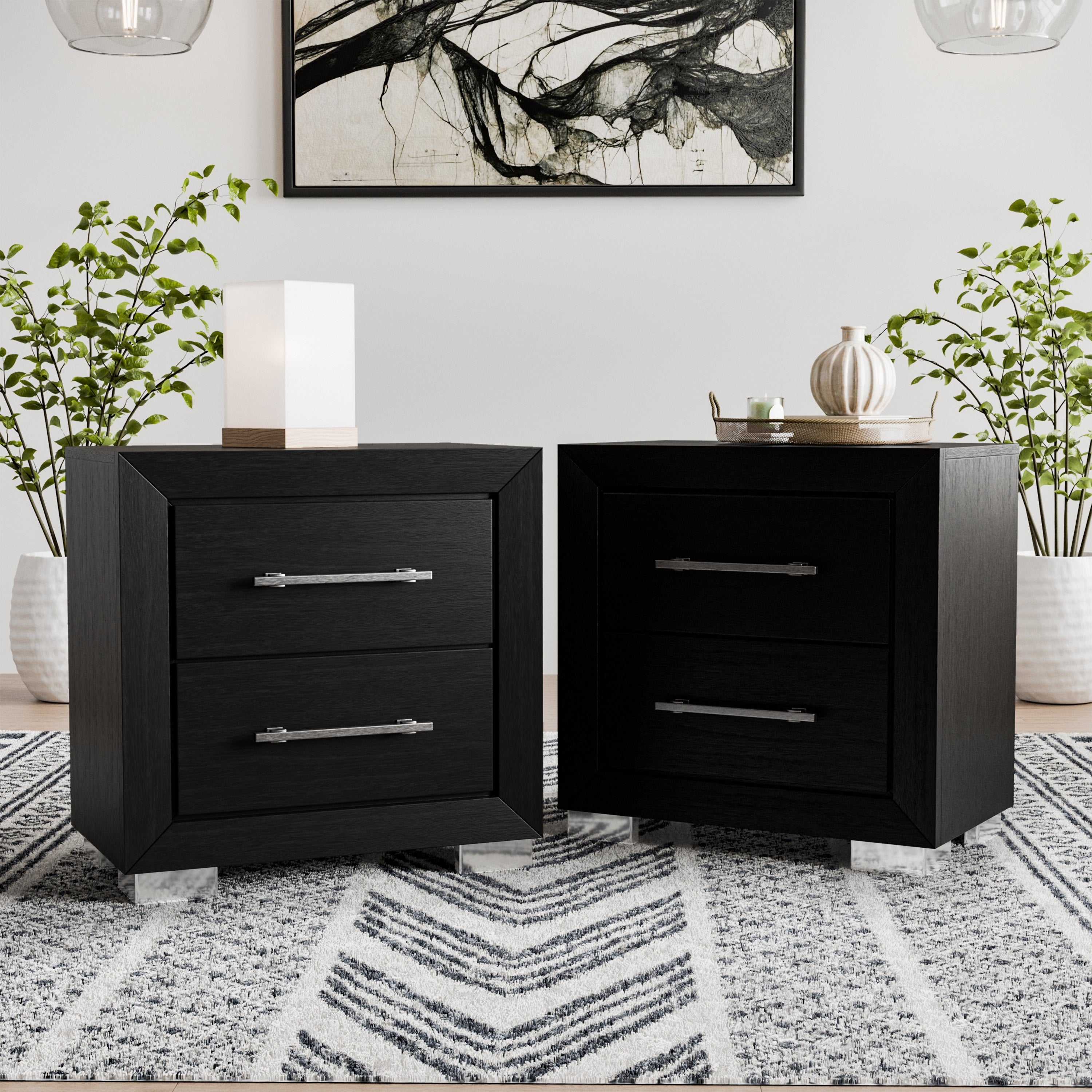 Furniture Of America Alaric Modern Black Wood 2 Drawer Nightstand With Usb Ports Set Of 2