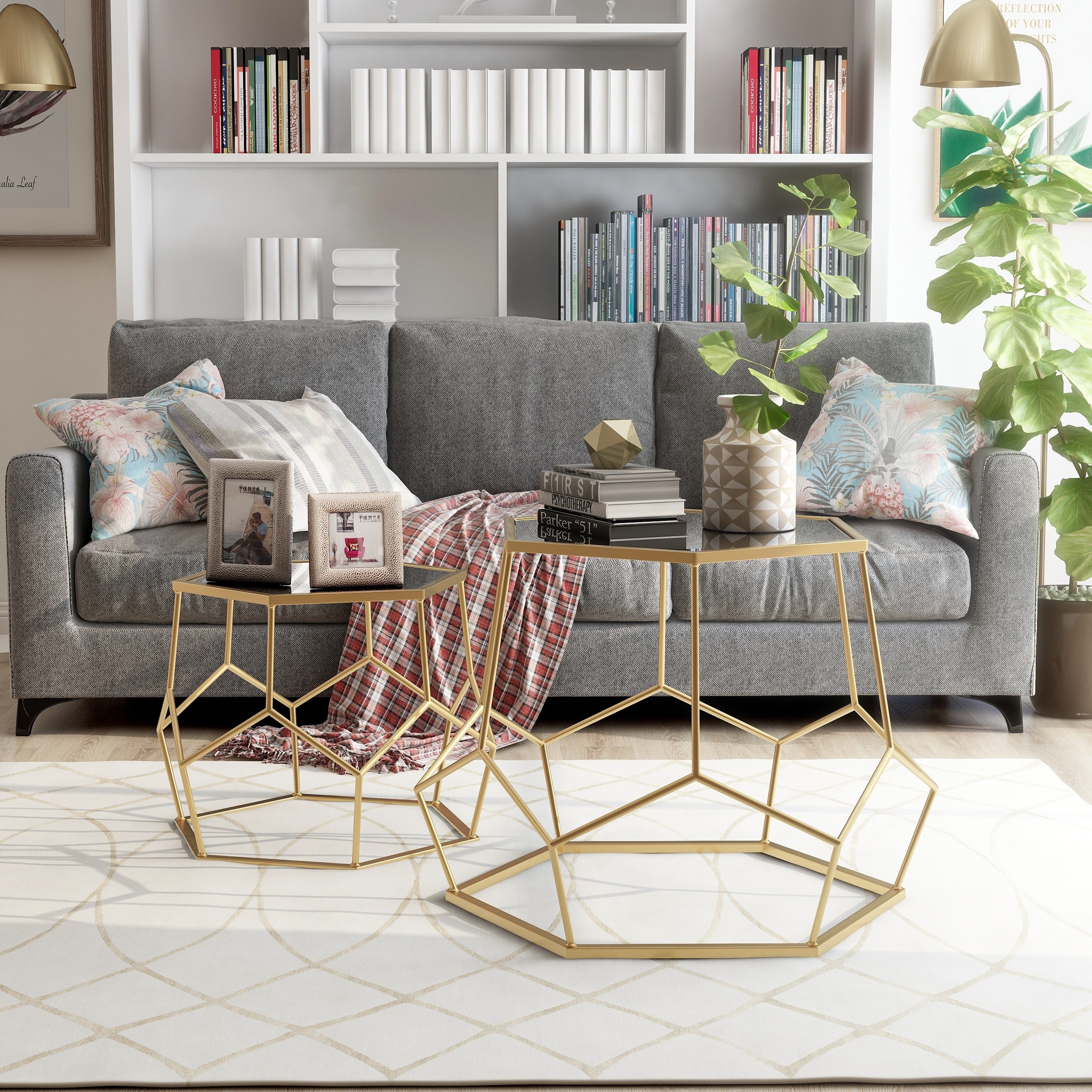Furniture Of America Alba Metal Mirrored Geometric Nesting Tables