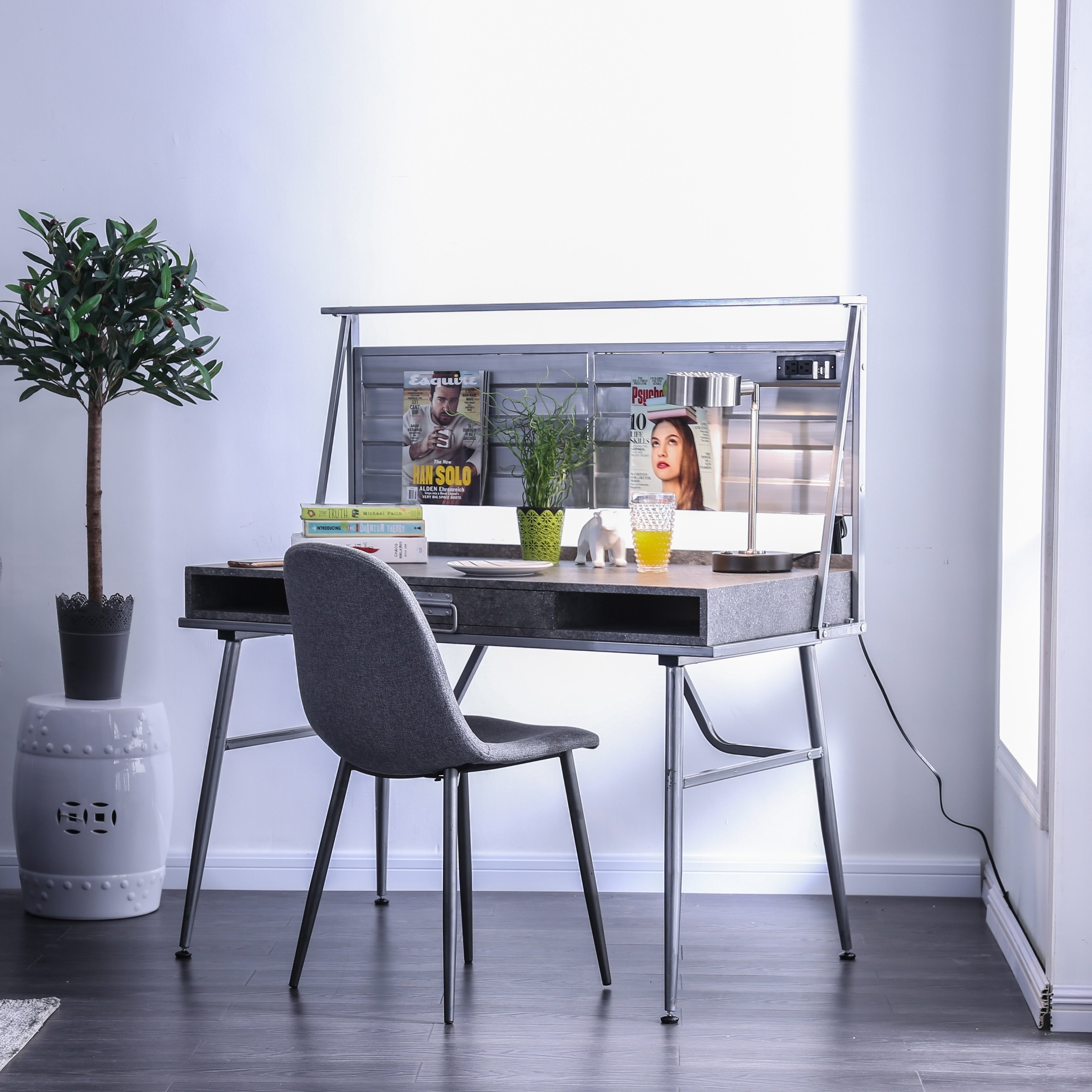 Furniture Of America Albee Industrial Metal Desk With Usb Outlet