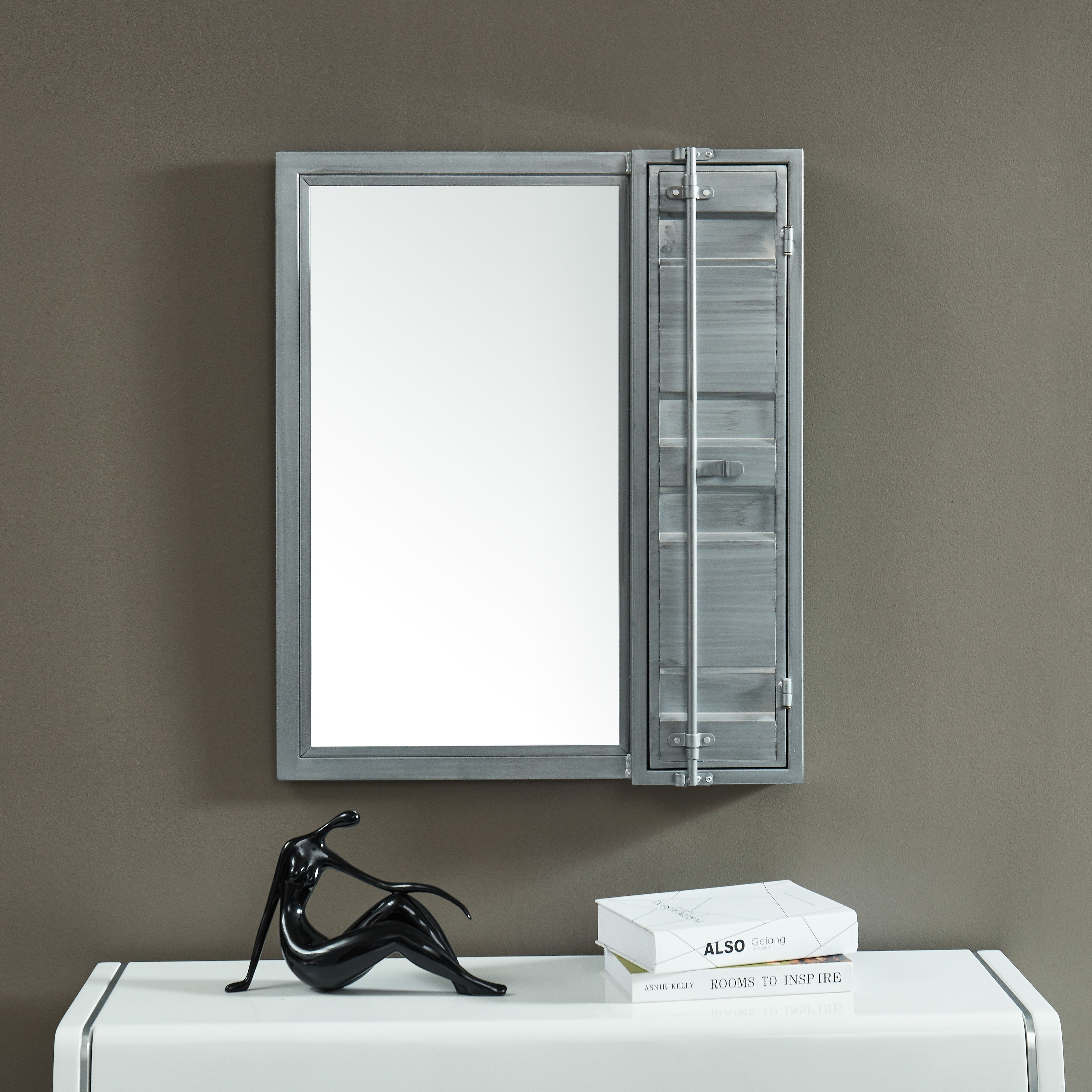 Furniture Of America Albee Industrial Metal Wall Mirror With Cabinet Silver