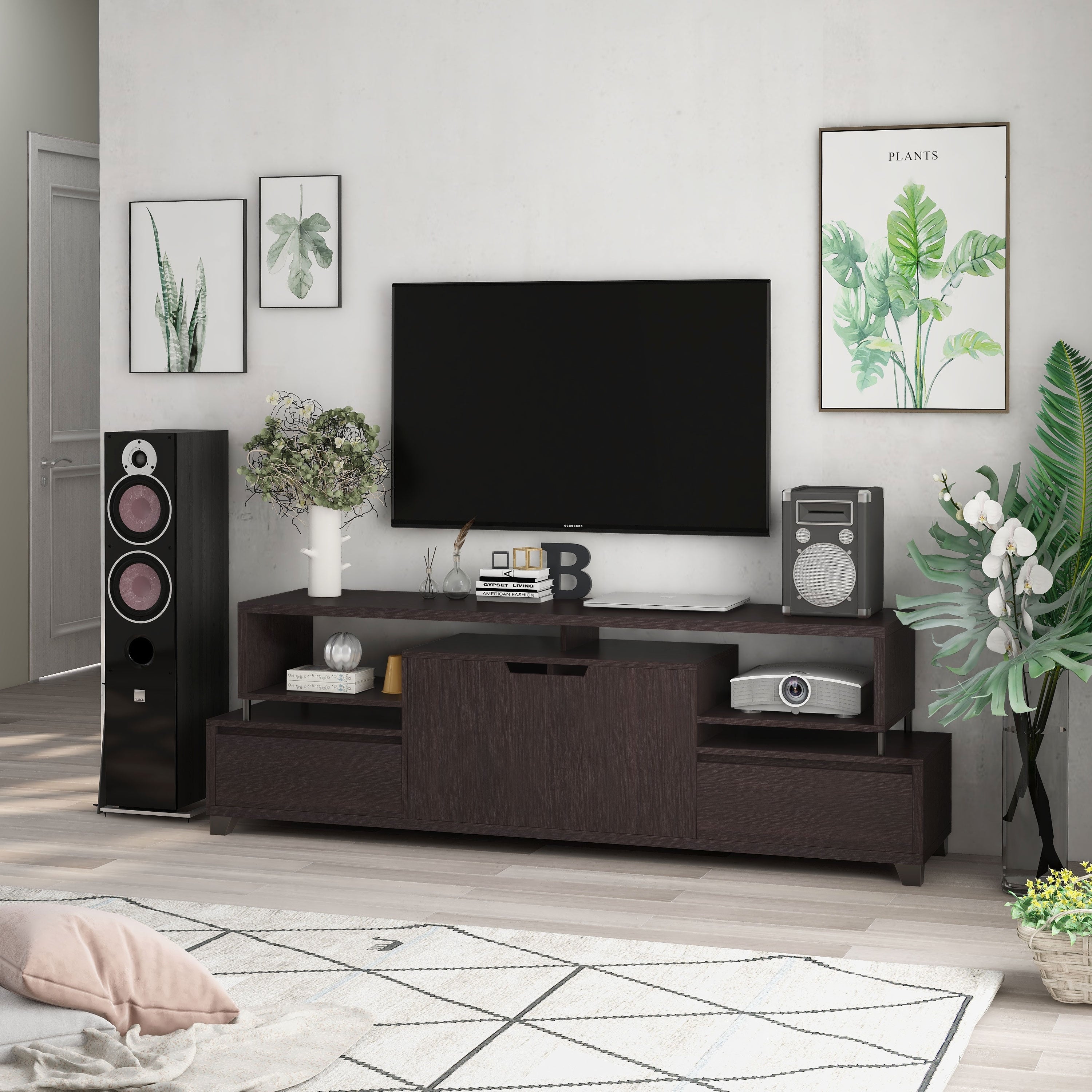 Porch Den Brickell Tiered Storage Cappuccino 70 Inch Tv Stand