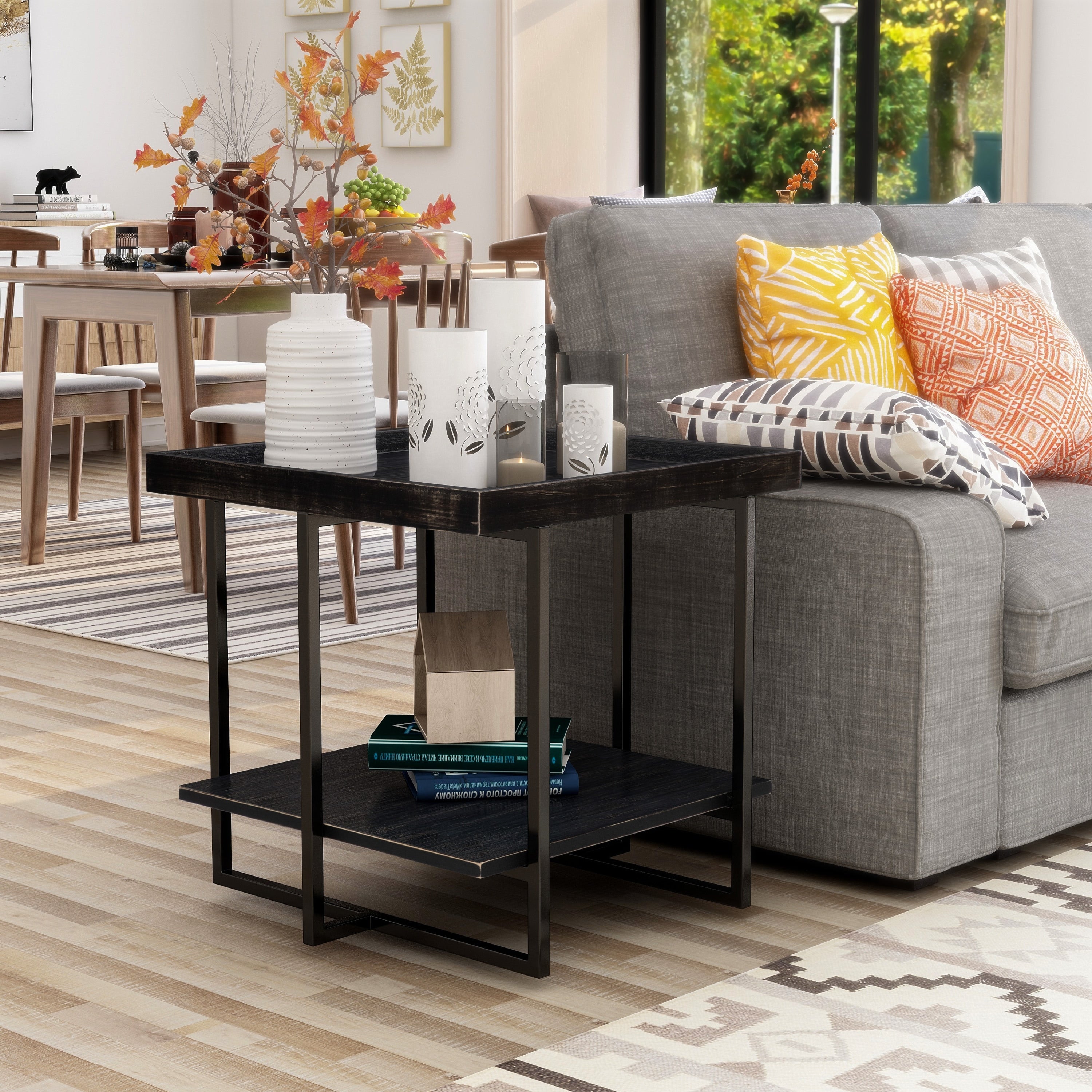 Alivia Black Rustic 2 Shelf End Table