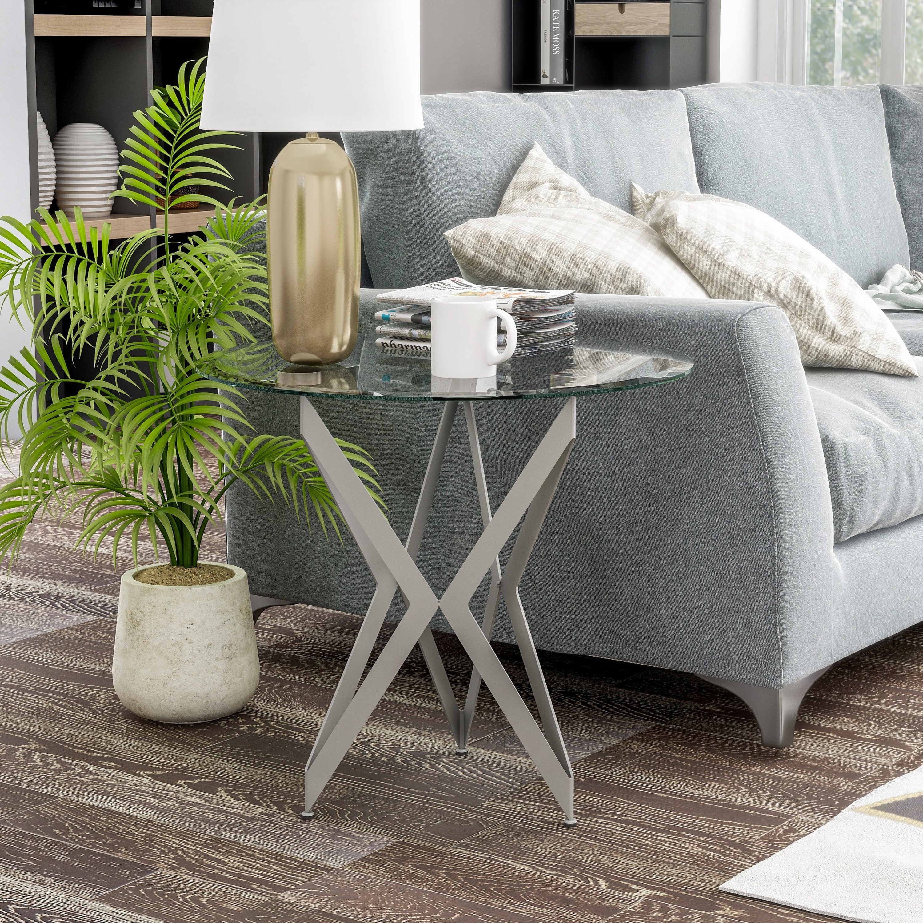 Furniture Of America Alma Modern Glass Top Metal End Table