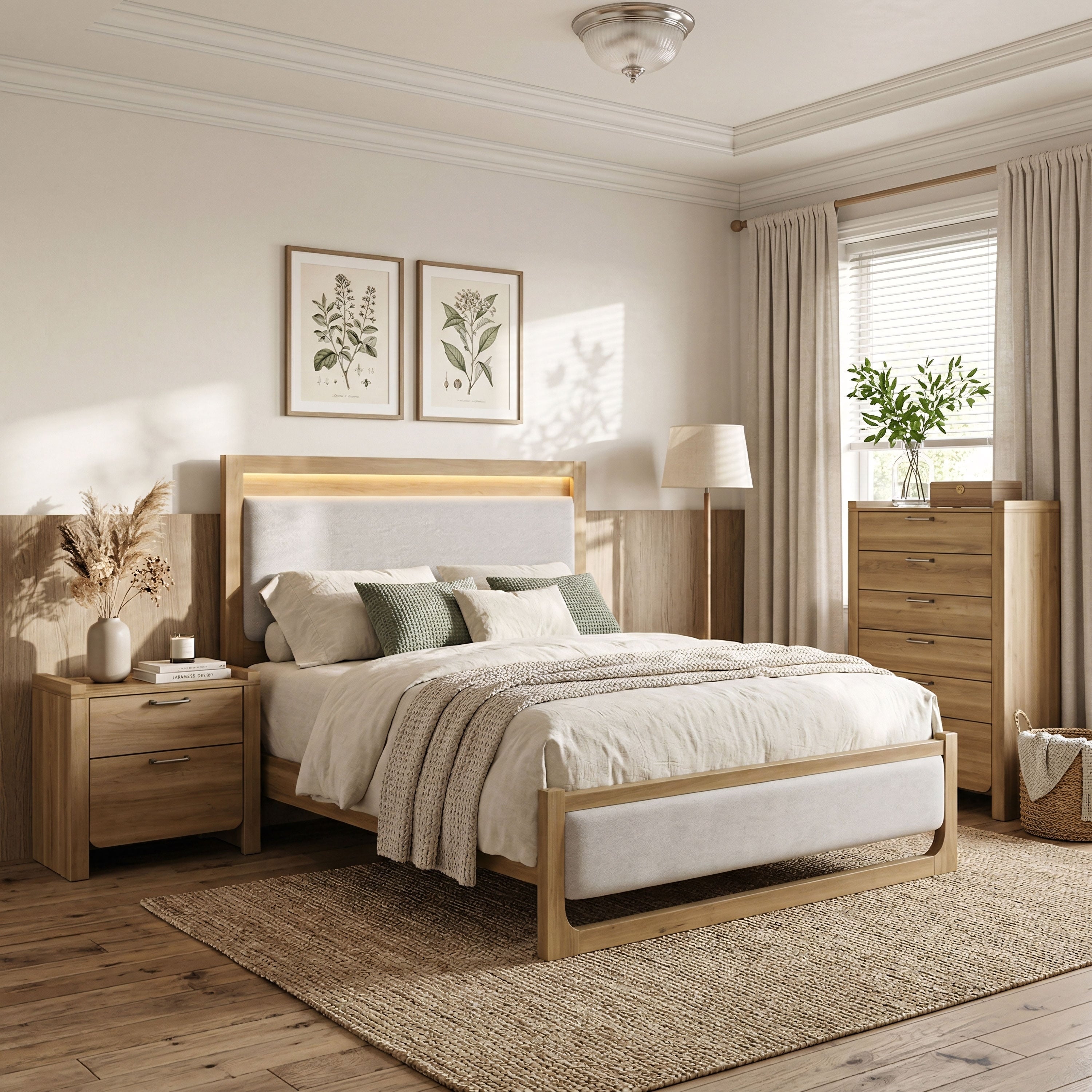 Furniture Of America Aluvo Modern 3 Piece Natural Solid Wood Bedroom Set With Chest And Nightstand