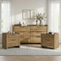 Furniture Of America Aluvo Modern 3 Piece Natural Solid Wood Dresser And 2 Nightstands Bedroom Set