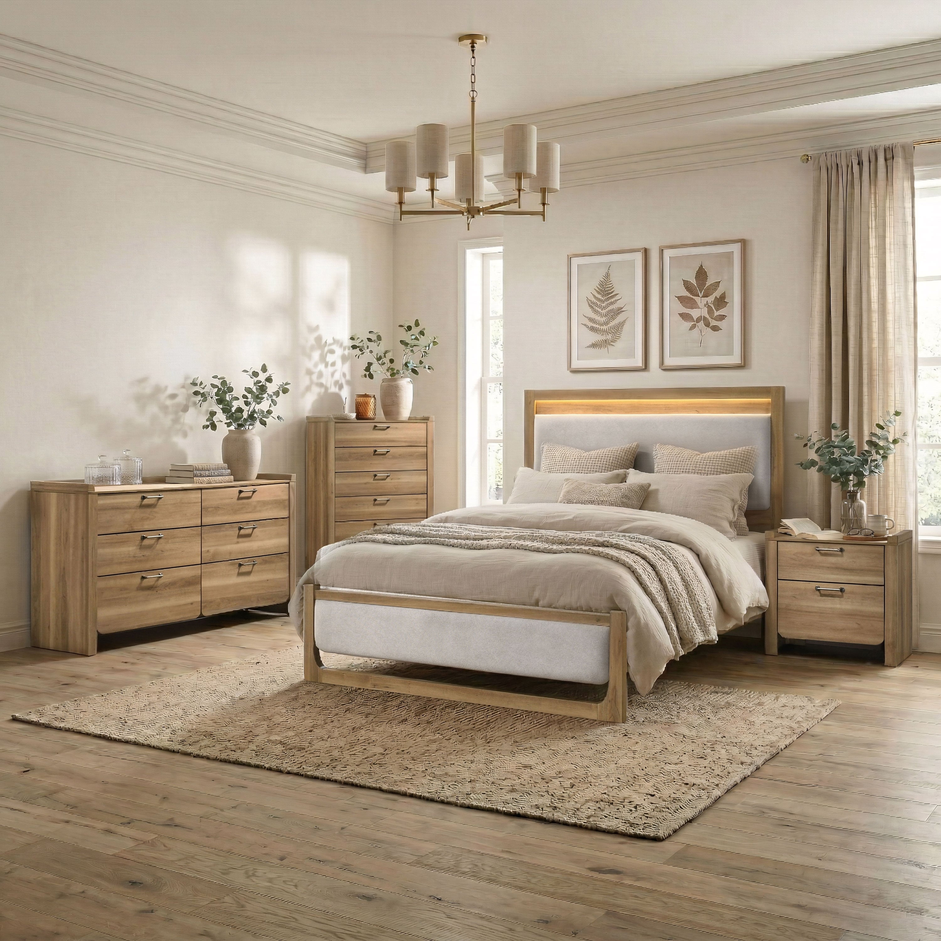 Furniture Of America Aluvo Modern 4 Piece Natural Solid Wood Bedroom Set With Dresser Chest And Nightstand