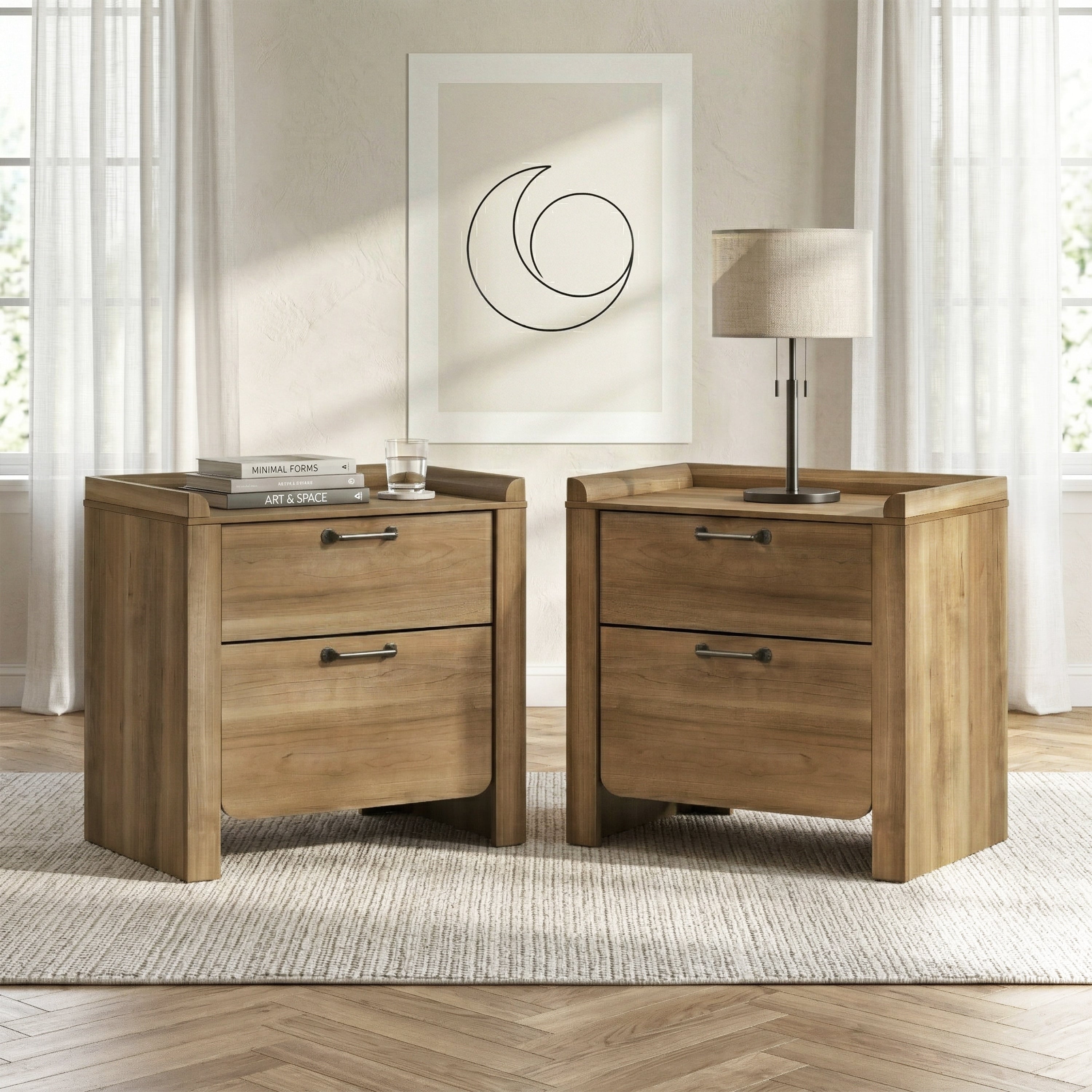 Furniture Of America Aluvo Modern Natural Solid Wood 2 Drawer Nightstand Set Of 2