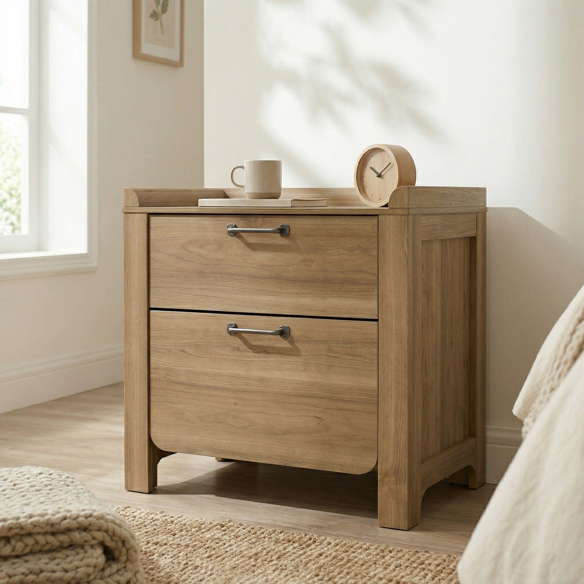 Furniture Of America Aluvo Modern Natural Solid Wood 2 Drawer Nightstand