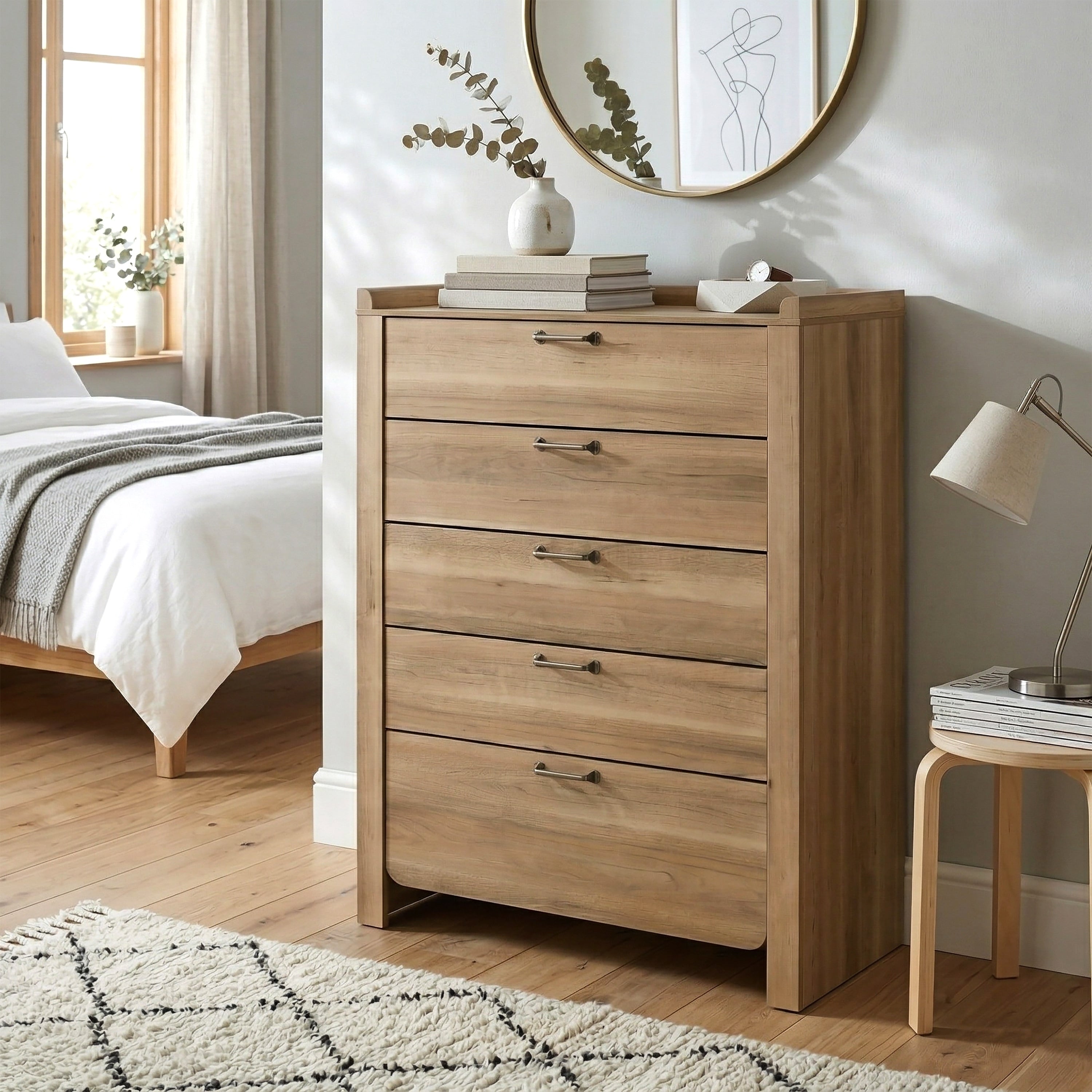 Furniture Of America Aluvo Modern Natural Solid Wood 5 Drawer Chest