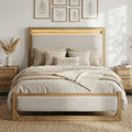 Furniture Of America Aluvo Modern Natural Solid Wood Upholstered Panel Bed With Led Headboard Lights