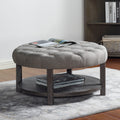 Furniture Of America Aquines Transitional Gray Round Tufted Ottoman