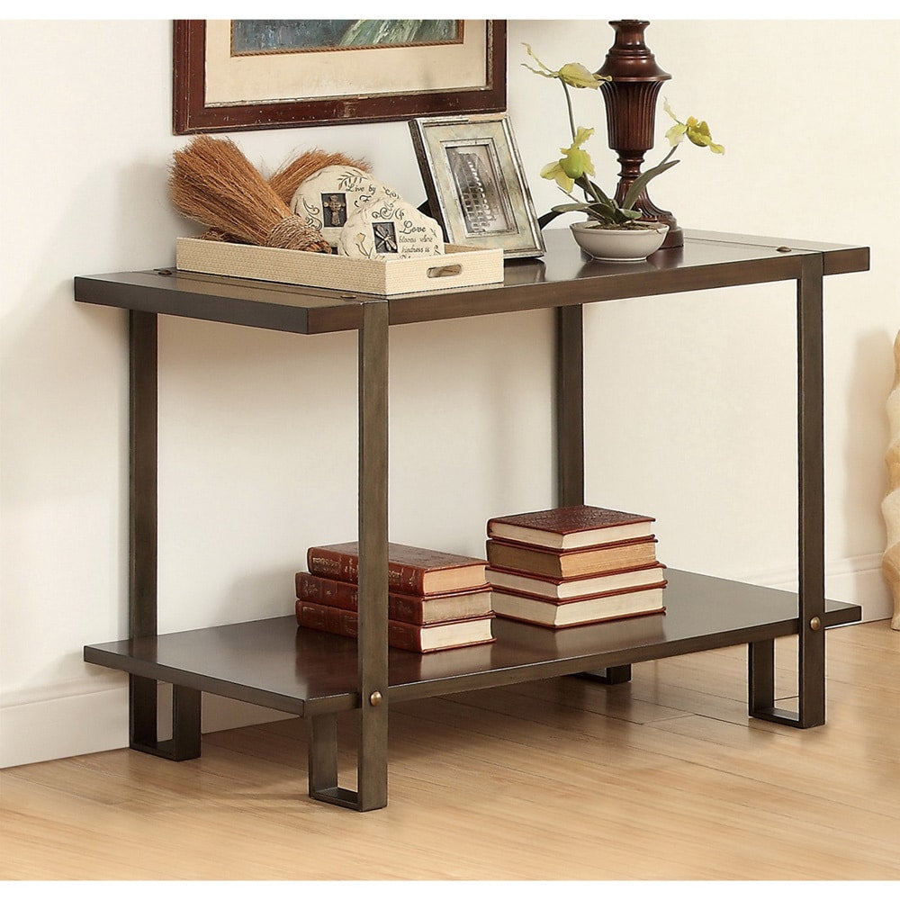 Furniture Of America Arbon Rustic Dark Oak Sofa Table With Nailhead Accent