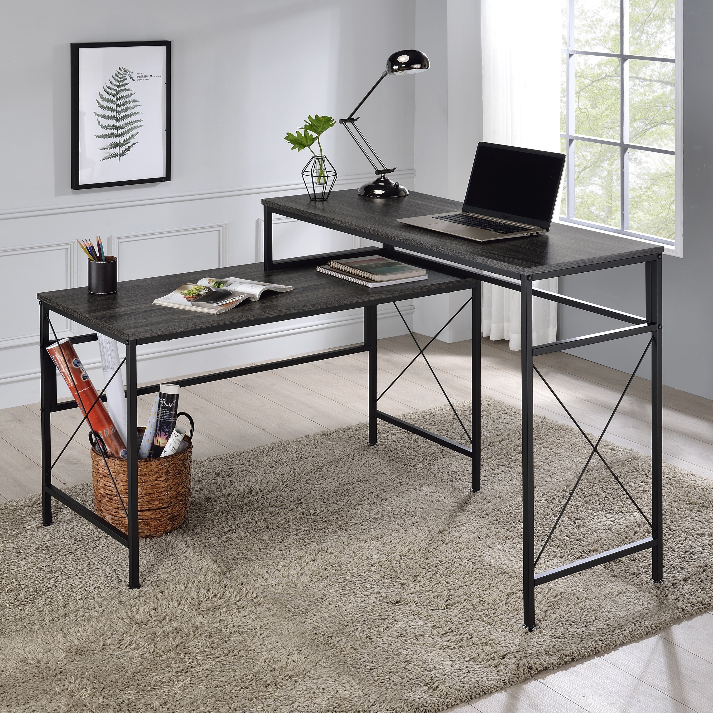 Furniture Of America Artus Modern Grey L Shaped Desk With Usb Ports