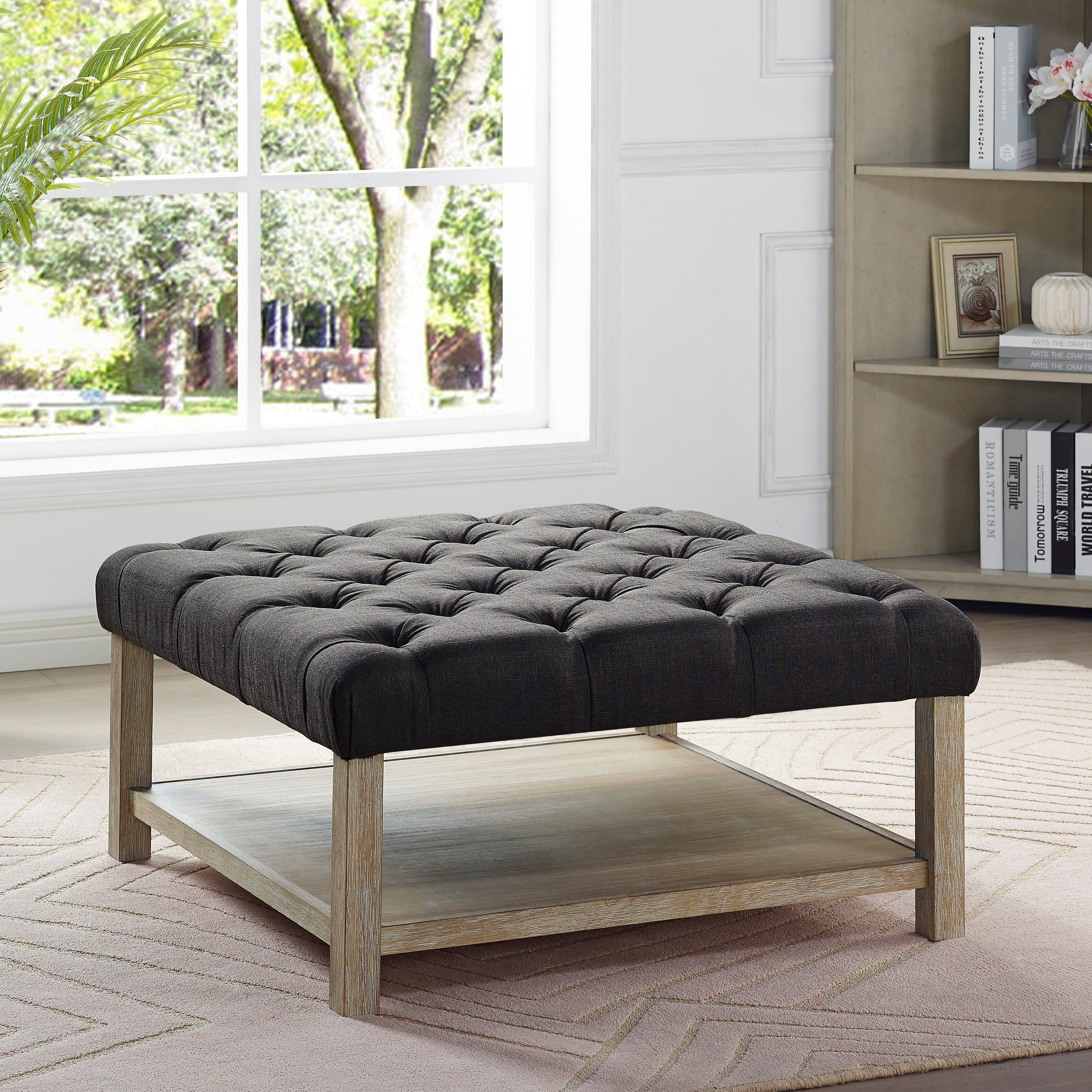 Furniture Of America Augustin Transitional Square Tufted Ottoman