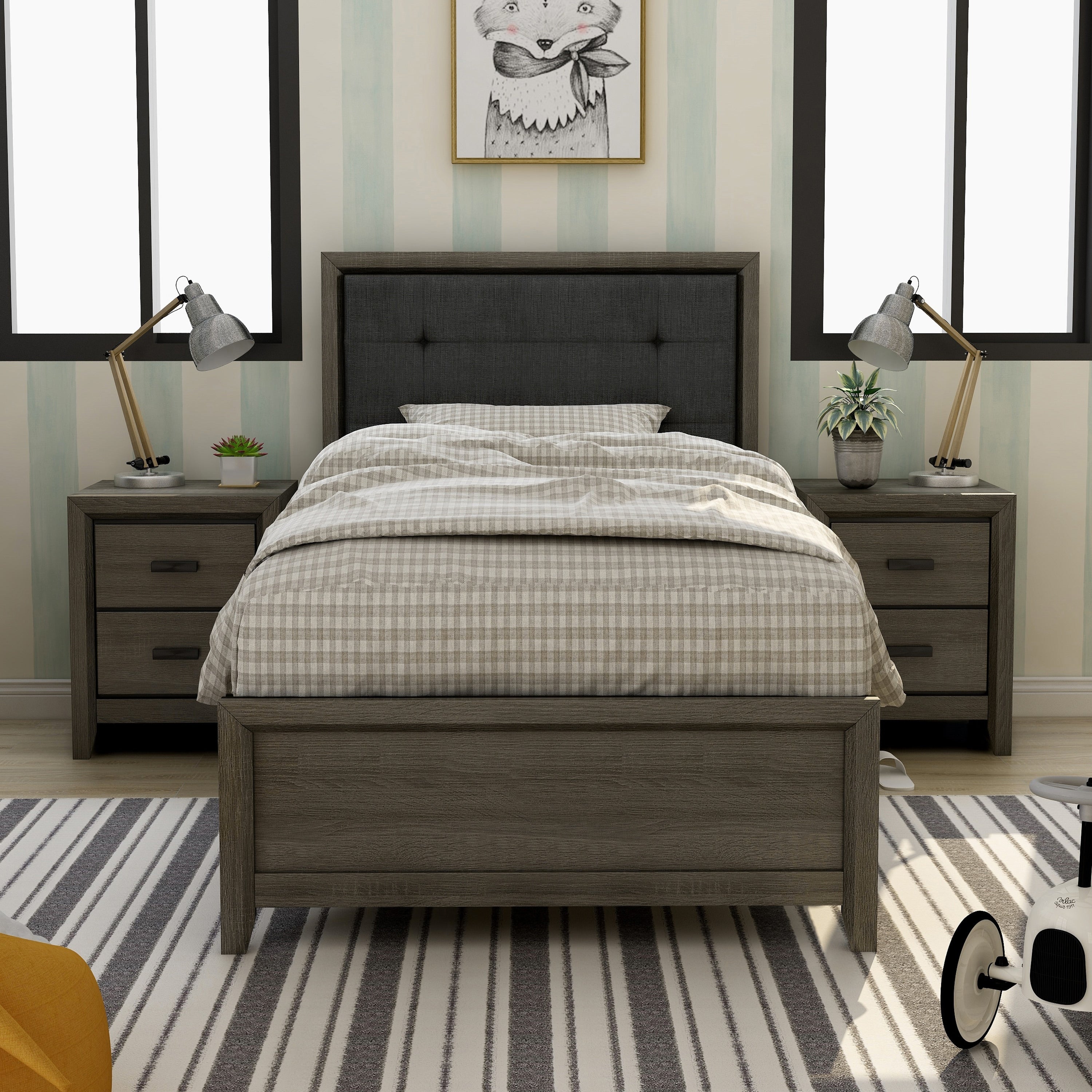 Furniture Of America Aury Grey 3 Piece Bedroom Set With 2 Nightstands