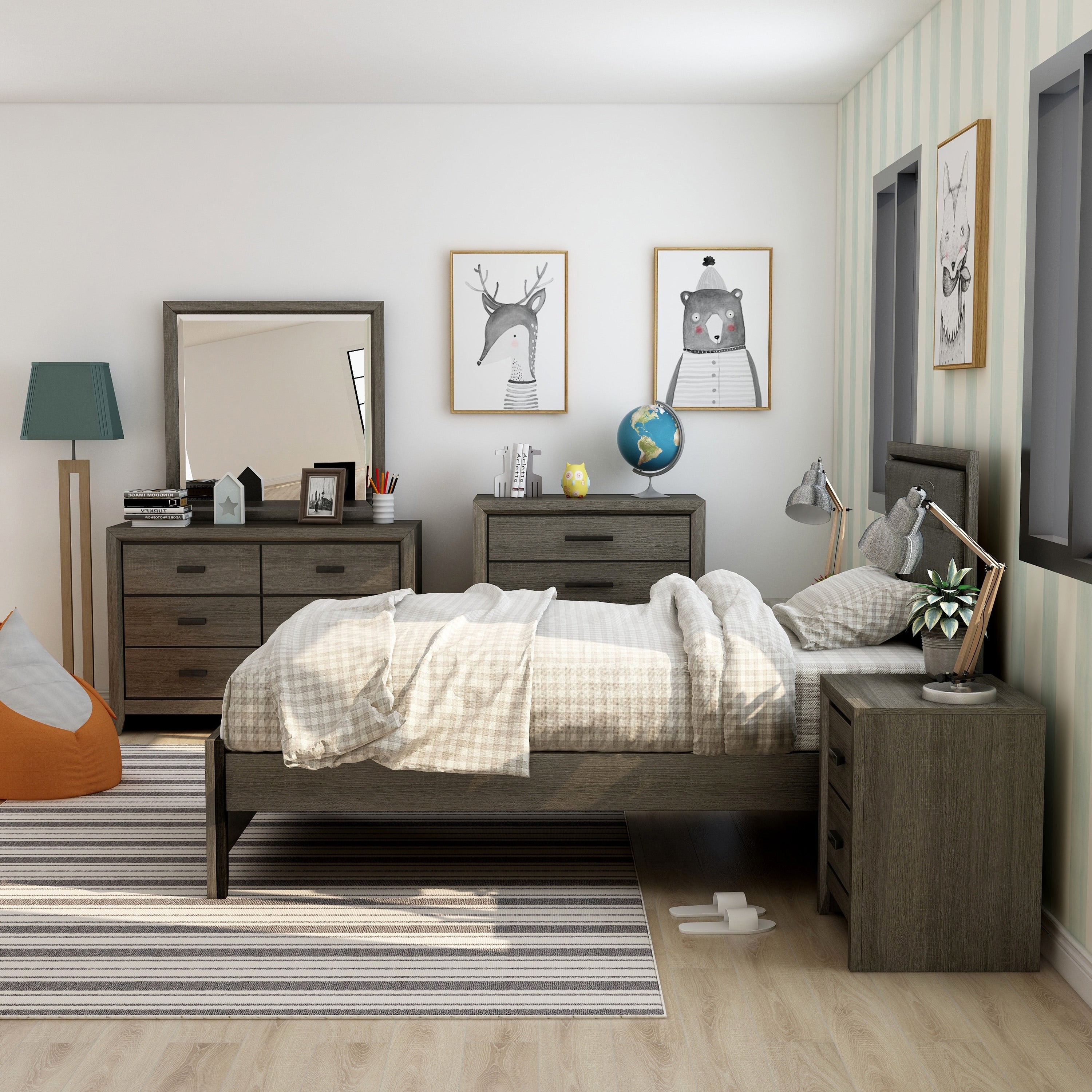 Furniture Of America Aury Transitional Grey 6 Piece Bedroom Set