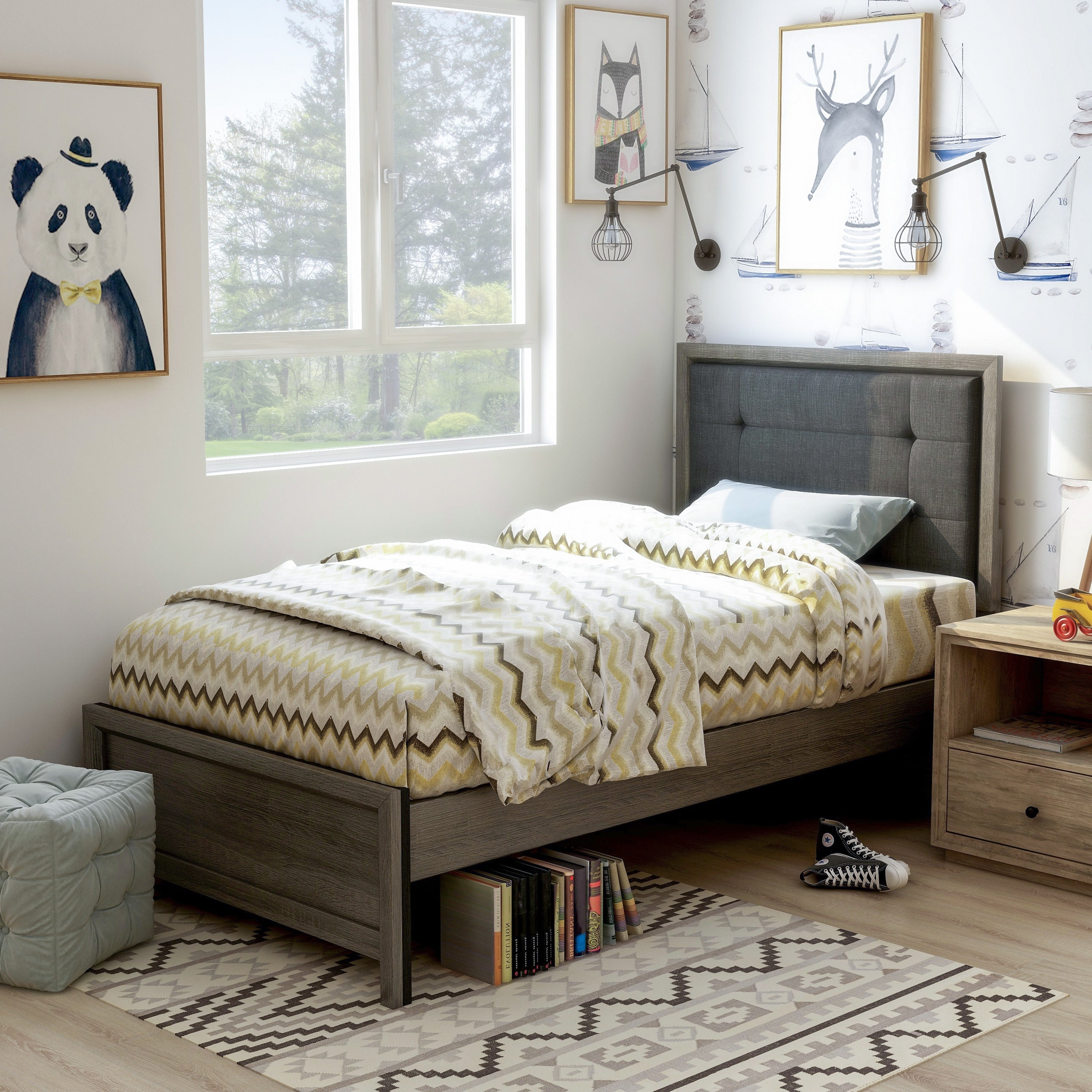 Furniture Of America Aury Transitional Grey Panel Tufted Bed