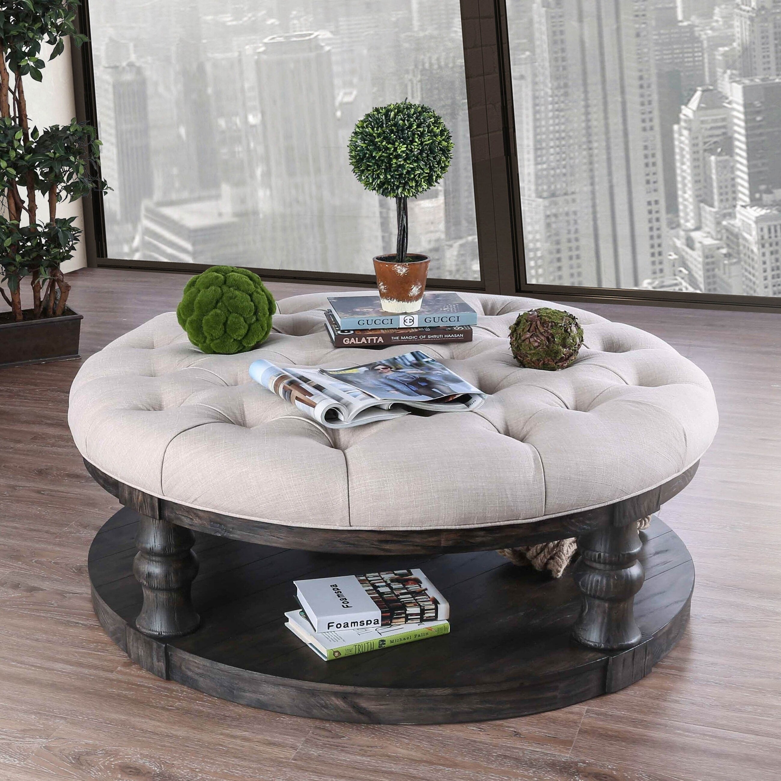 Patterson Rustic Button Tufted Coffee Table By Foa