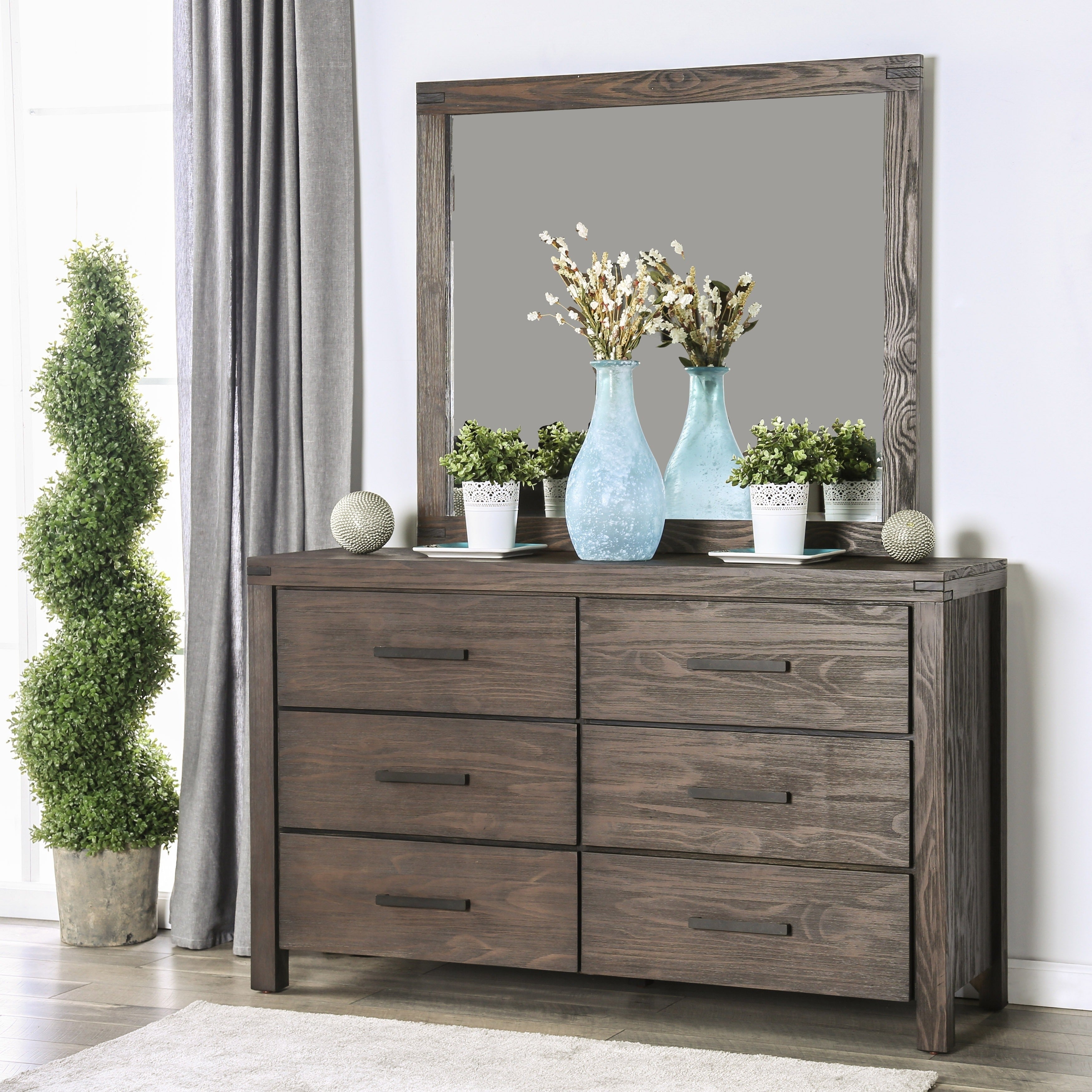 Carbon Loft Montagnier Transitional 2 Piece Wire Brushed Rustic Brown Dresser And Mirror Set