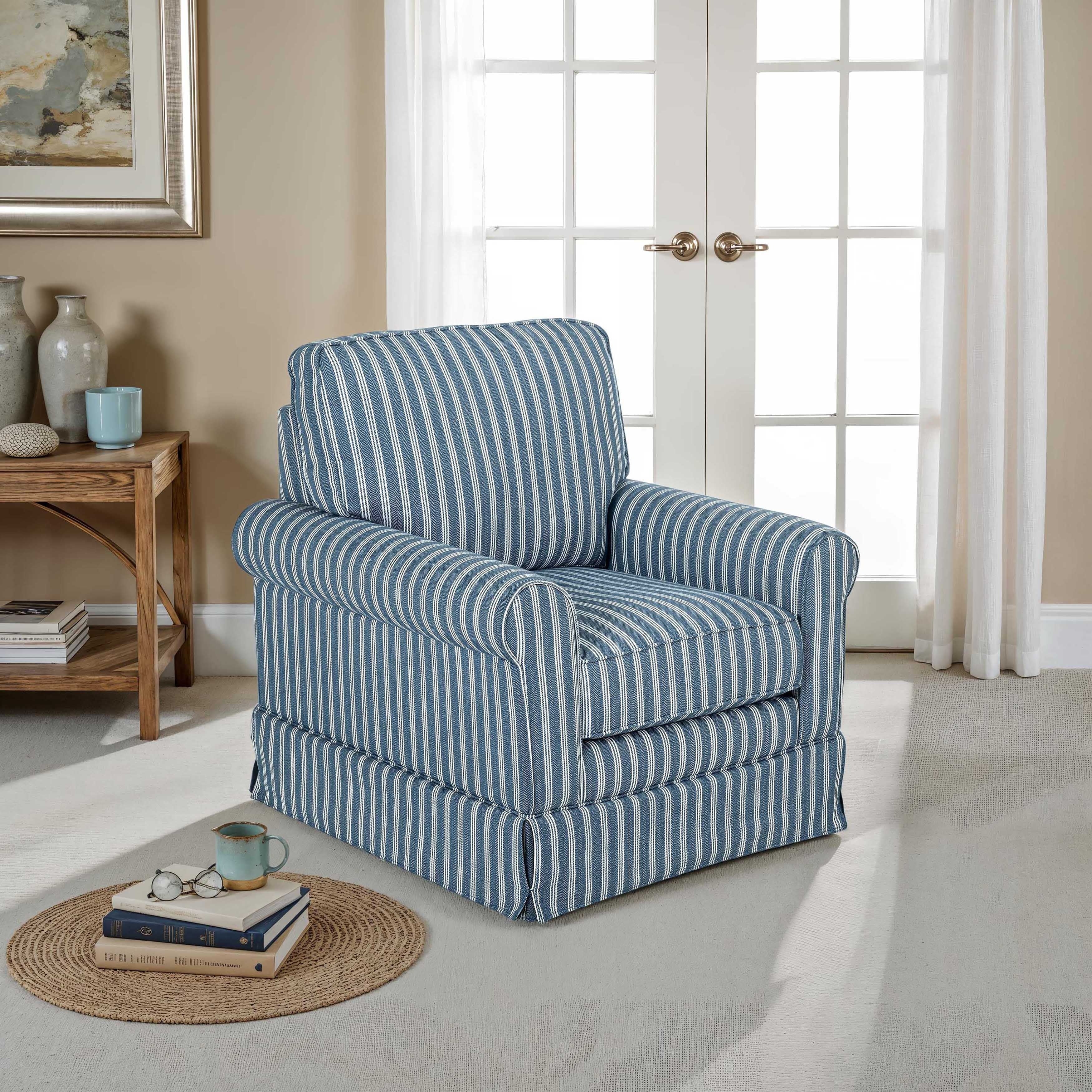 Furniture Of America Beacon Modern Upholstered Skirted Swivel Accent Chair With Sock Arm