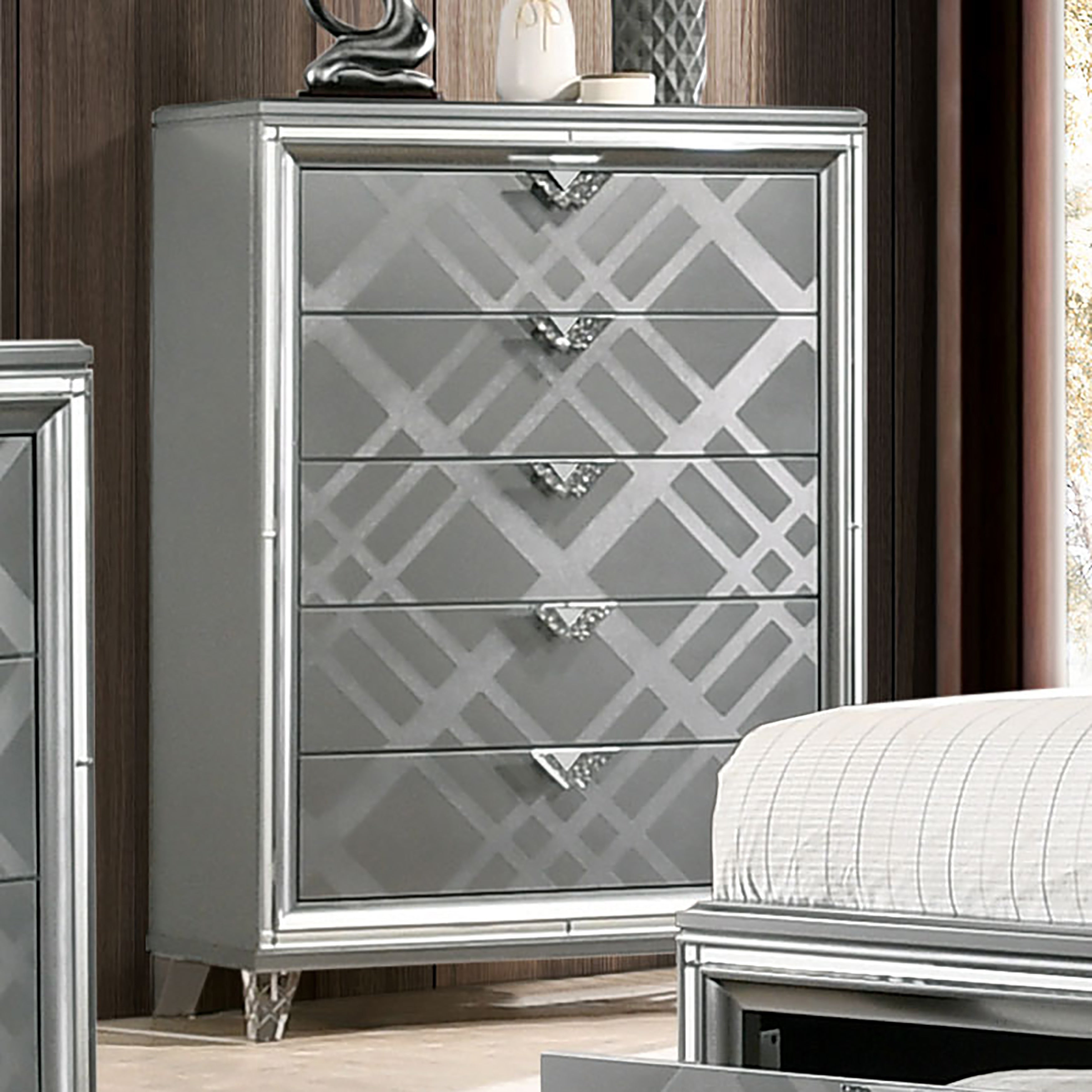 Furniture Of America Bel Air Contemporary Silver 5 Drawer Chest