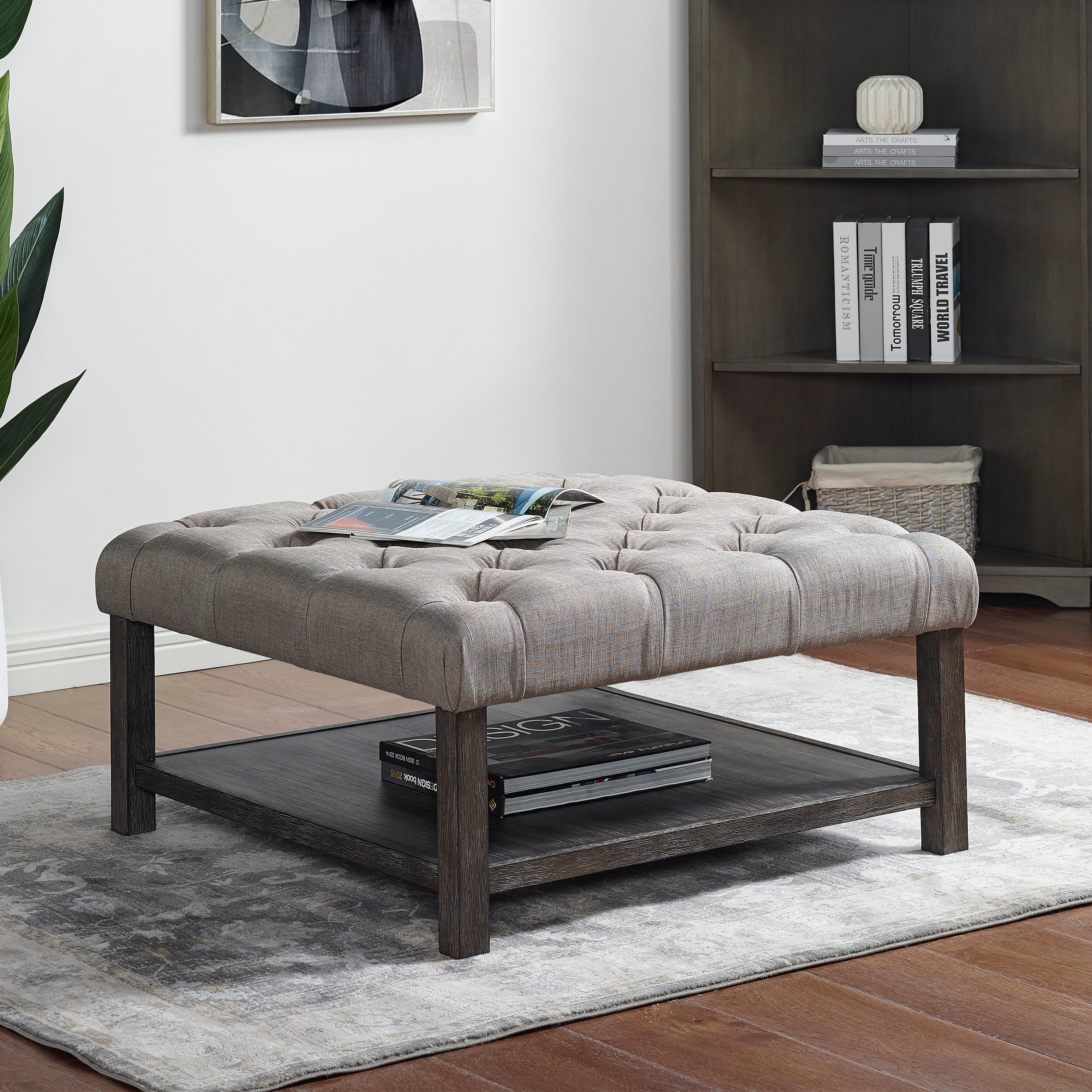 Furniture Of America Belbeck Transitional Gray Square Tufted Ottoman