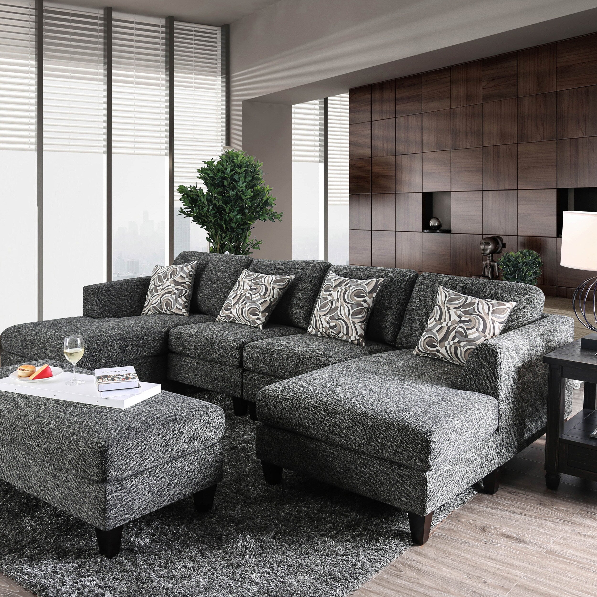 Furniture Of America Breckenridge Grey 4 Piece Chenille Modular Sectional Sofa
