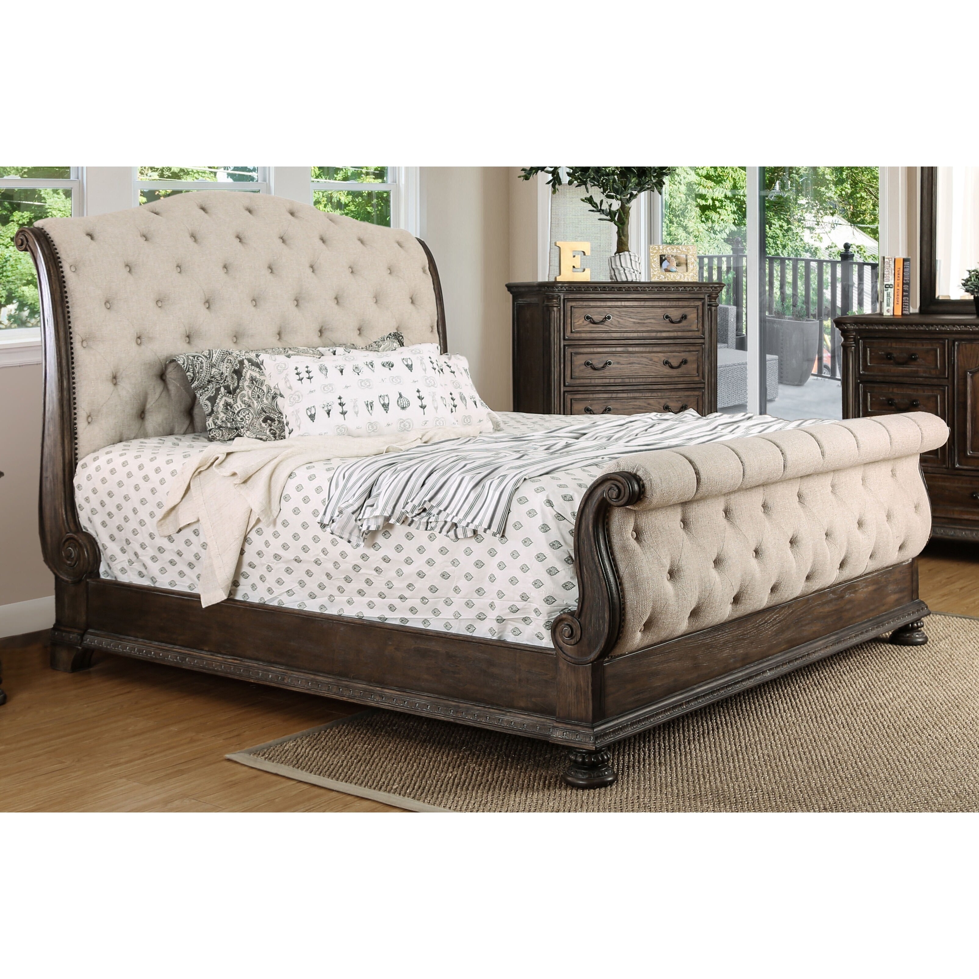 Brigette Iii Rustic Beige Sleigh Bed By Foa