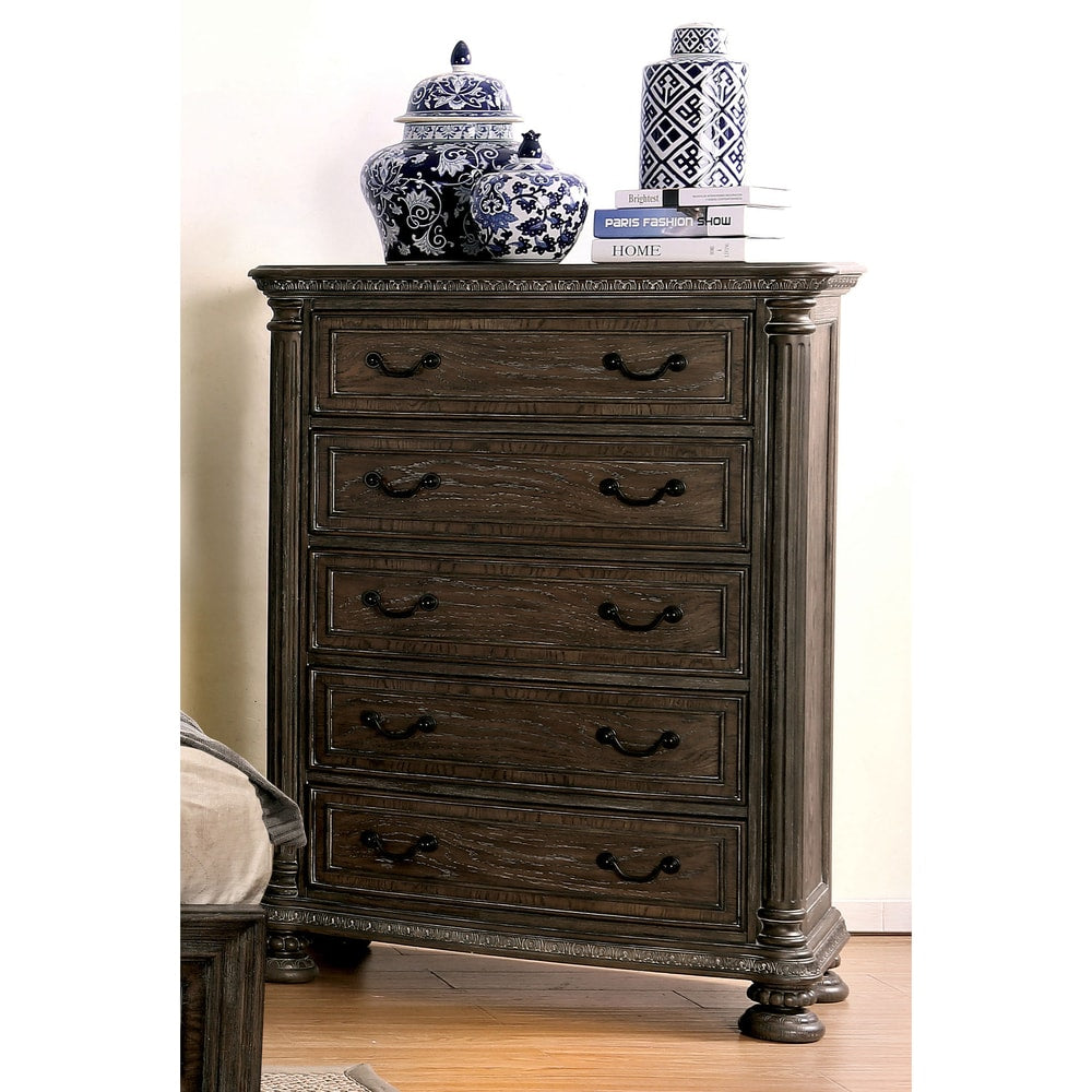 Brigette Traditional Rustic Natural Tone 5 Drawer Chest By Foa