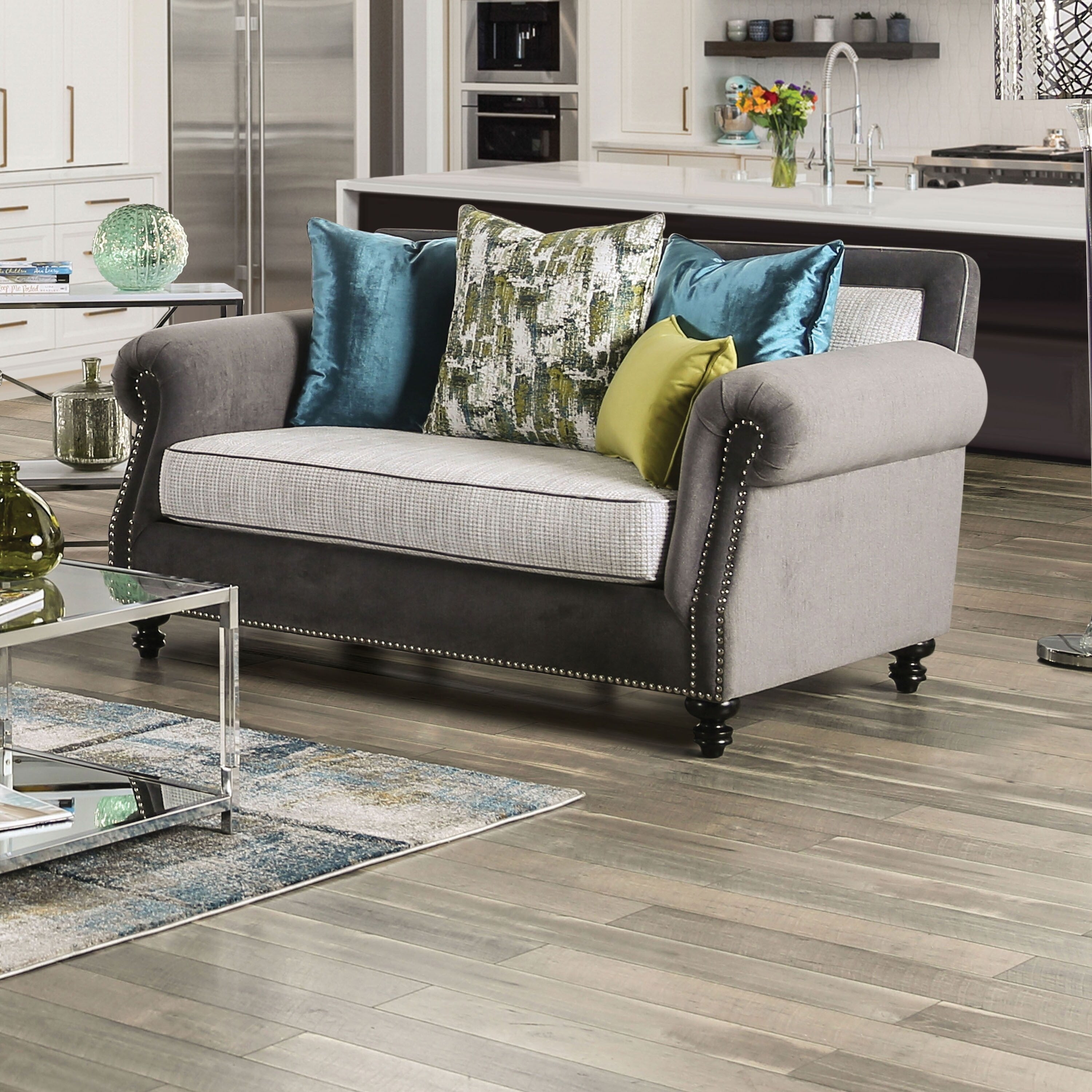 Furniture Of America Brin Transitional Grey Solid Wood Padded Loveseat