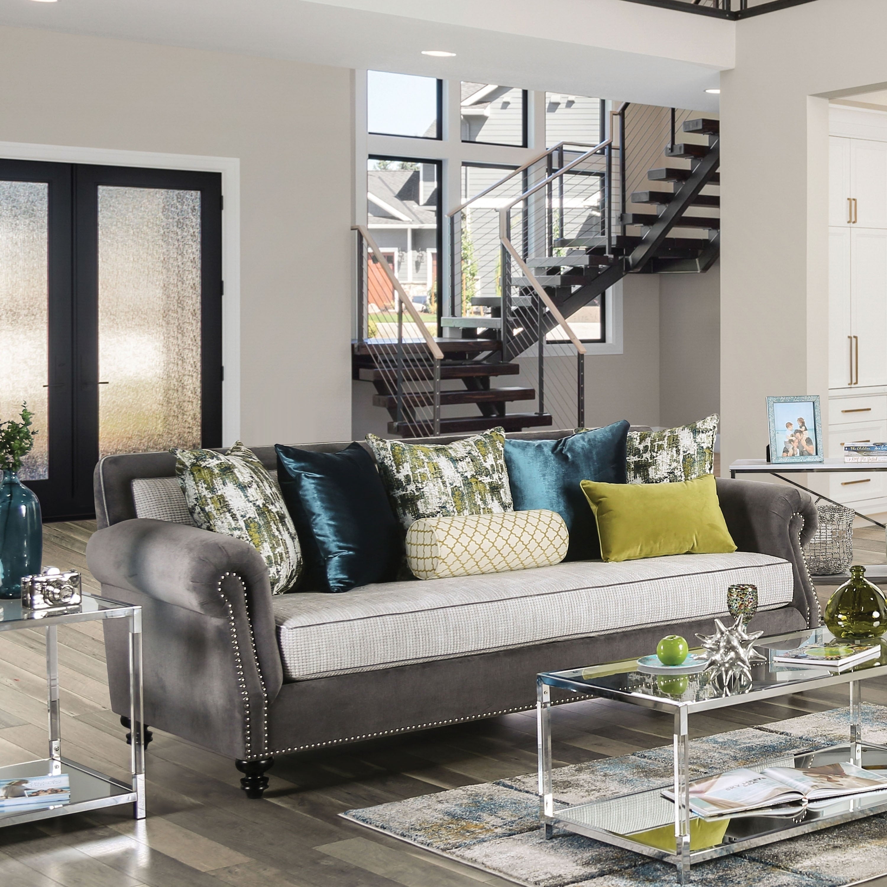 Furniture Of America Brin Transitional Grey Solid Wood Padded Sofa