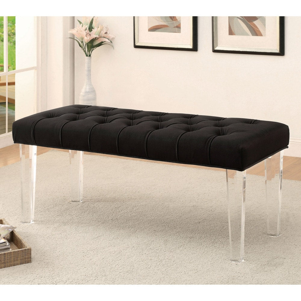 Furniture Of America Brissa Glam Tufted Faux Velvet Microfiber Clear Acrylic Leg Bench