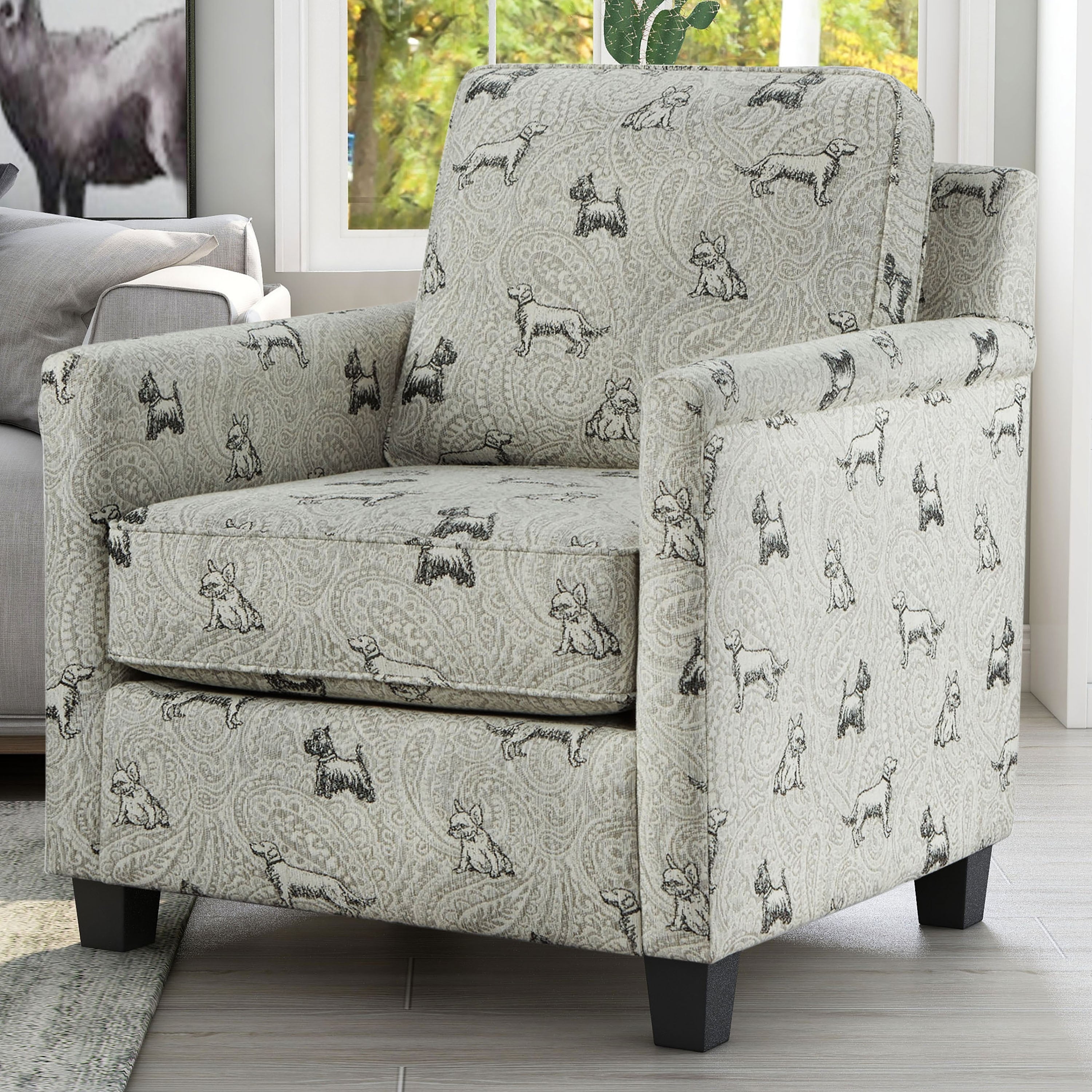 Furniture Of America Britin Transitional Dog Pattern Chenille Armchair