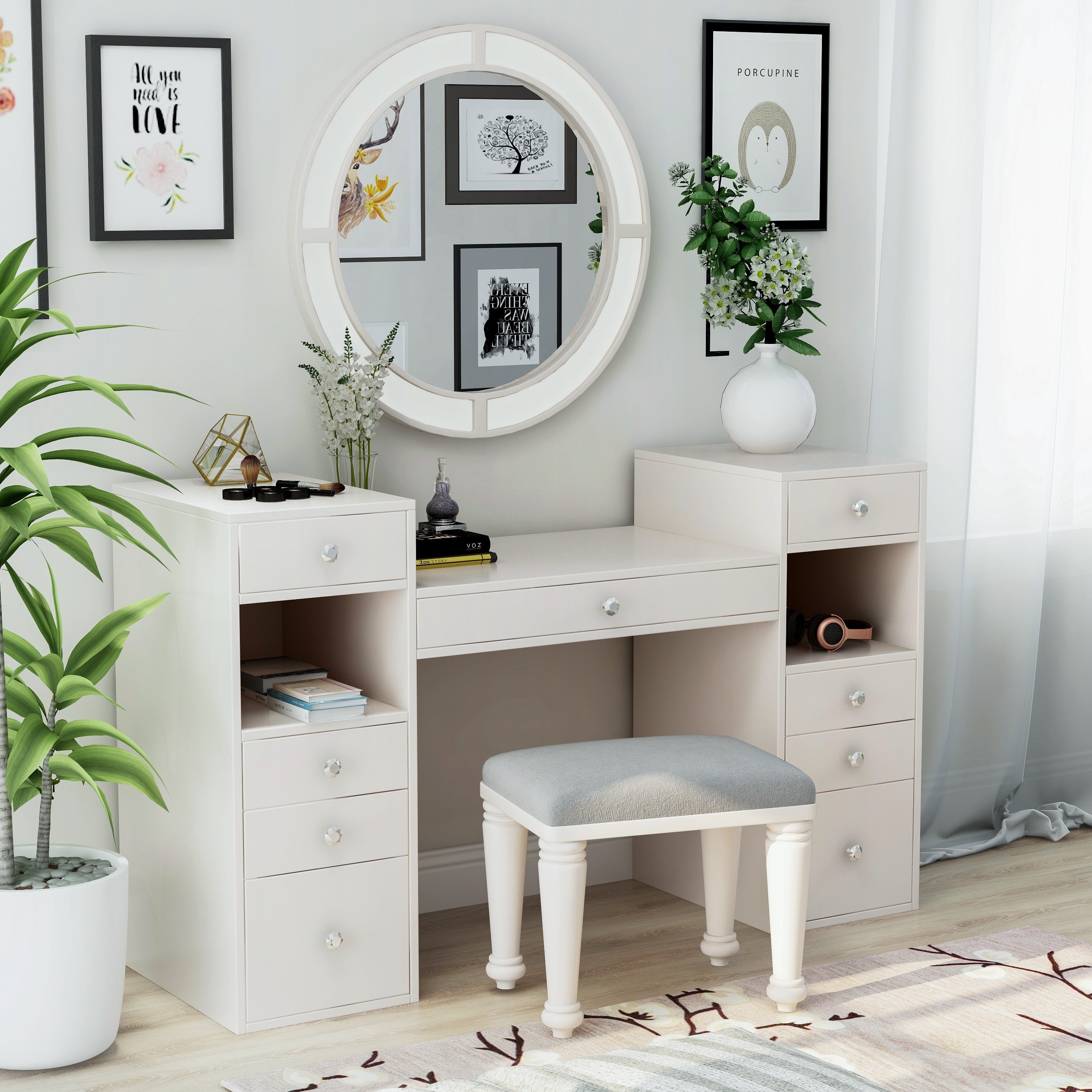 Furniture Of America Caer Contemporary Solid Wood Vanity Set