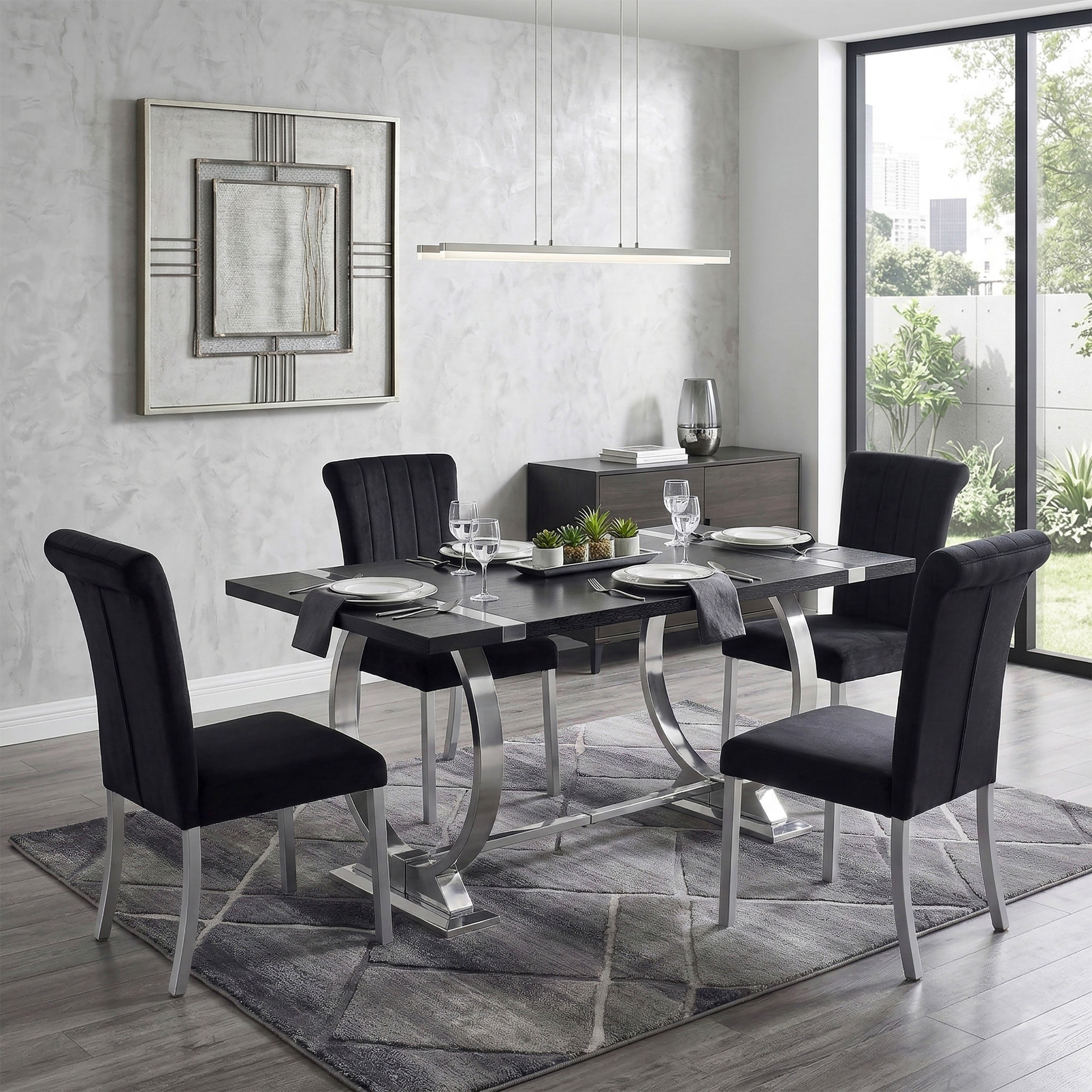 Furniture Of America Carra Glam 5 Piece Stainless Steel 60 Inch Upholstered Dining Table Set
