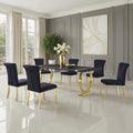 Furniture Of America Carra Glam 7 Piece Stainless Steel 80 Inch Upholstered Dining Table Set
