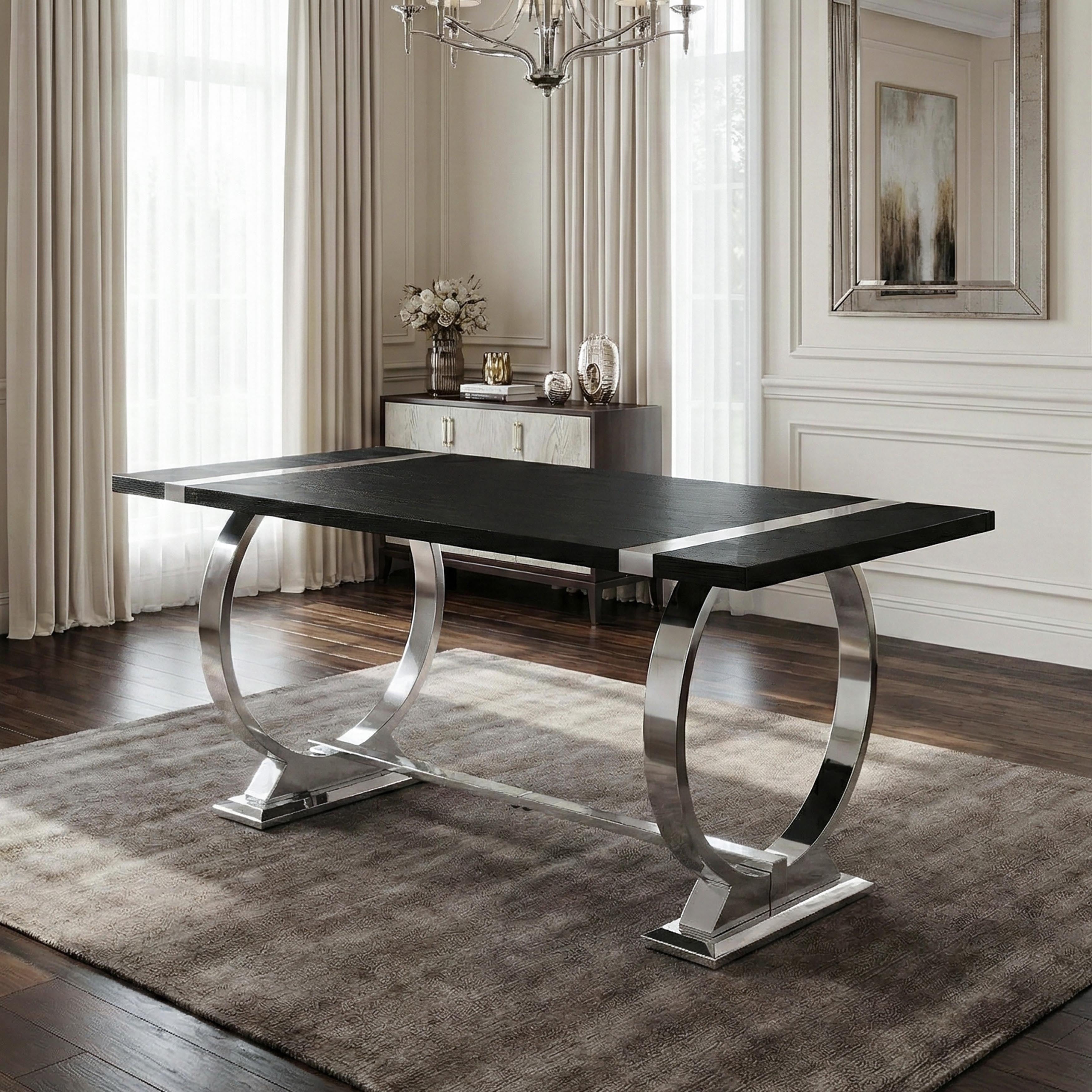 Furniture Of America Carra Glam Stainless Steel Base 60 Inch Dining Table