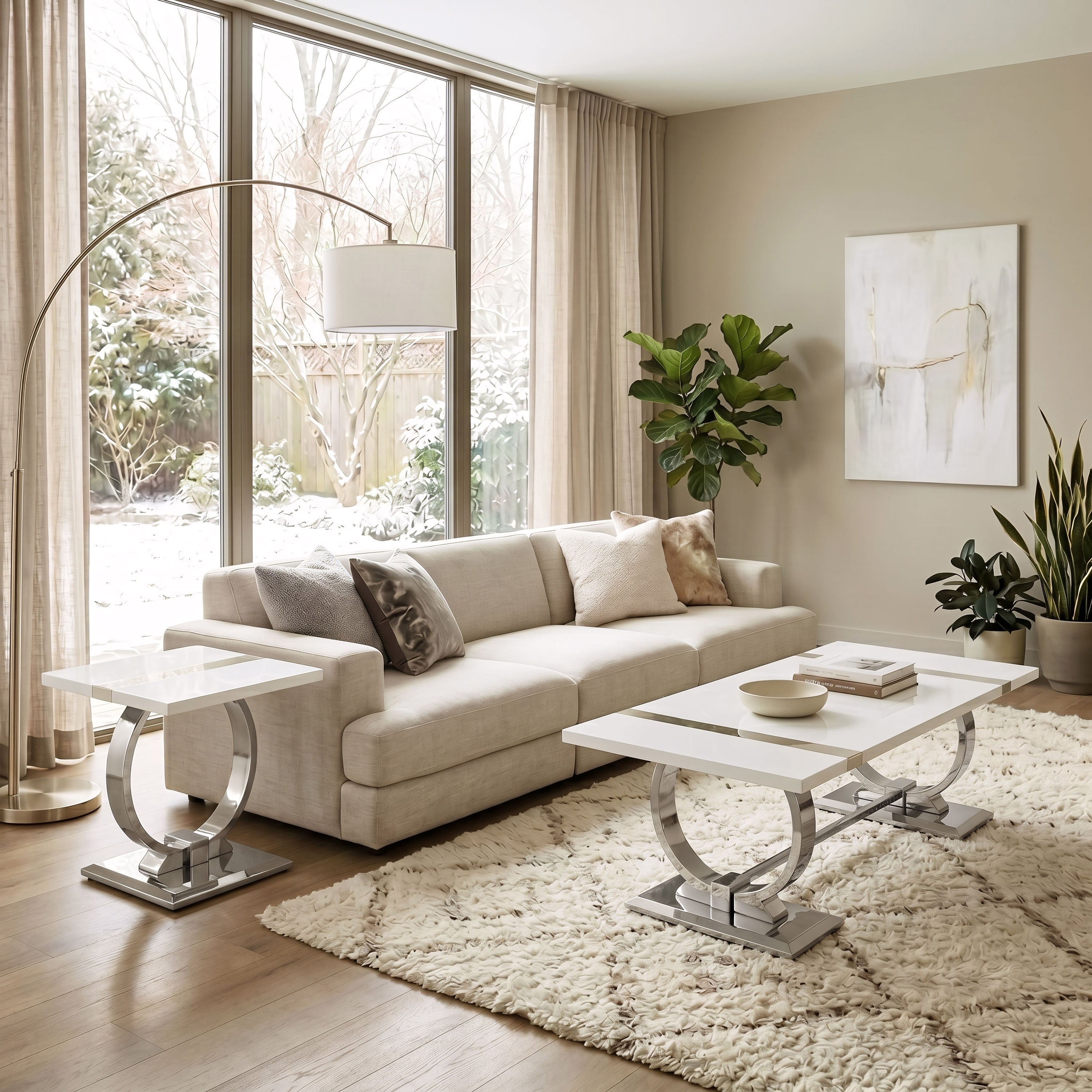 Furniture Of America Carra Modern 2 Piece Stainless Steel O Shaped Trestle Base Coffee Table Set