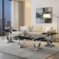 Furniture Of America Carra Modern 3 Piece Stainless Steel O Shaped Trestle Base Coffee Table Set With 2 End Tables