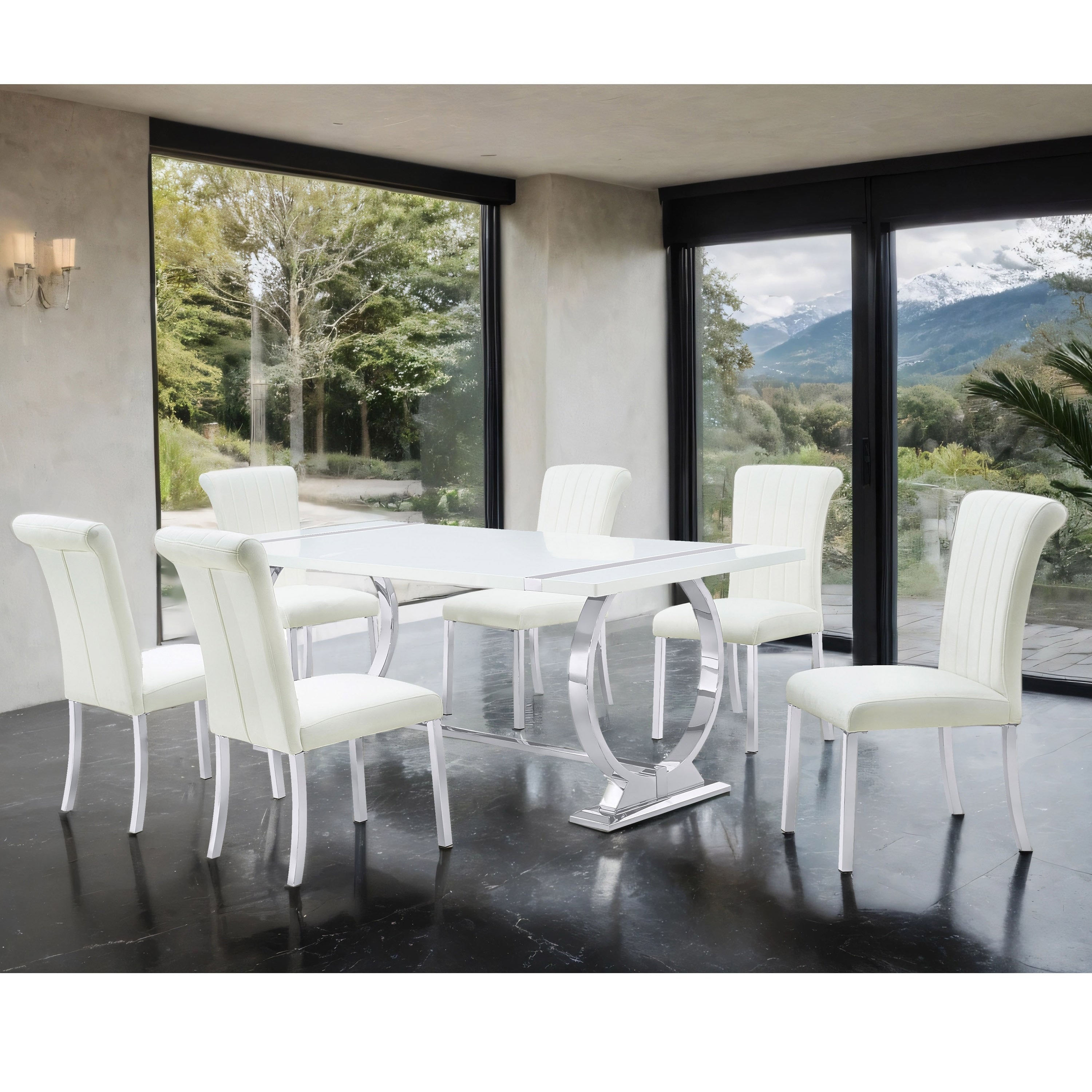 Furniture Of America Carra Modern 7 Piece Stainless Steel Dining Table Set