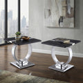 Furniture Of America Carra Modern Stainless Steel O Shaped Trestle Base Square End Table Set Of 2
