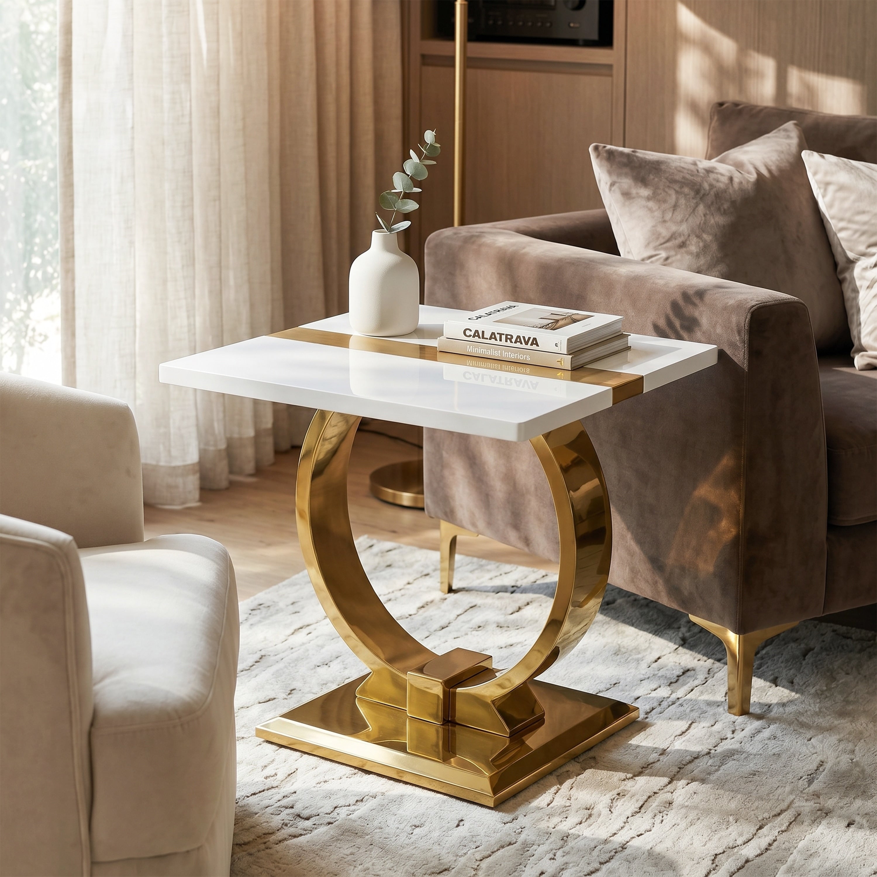 Furniture Of America Carra Modern Stainless Steel O Shaped Trestle Base Square End Table